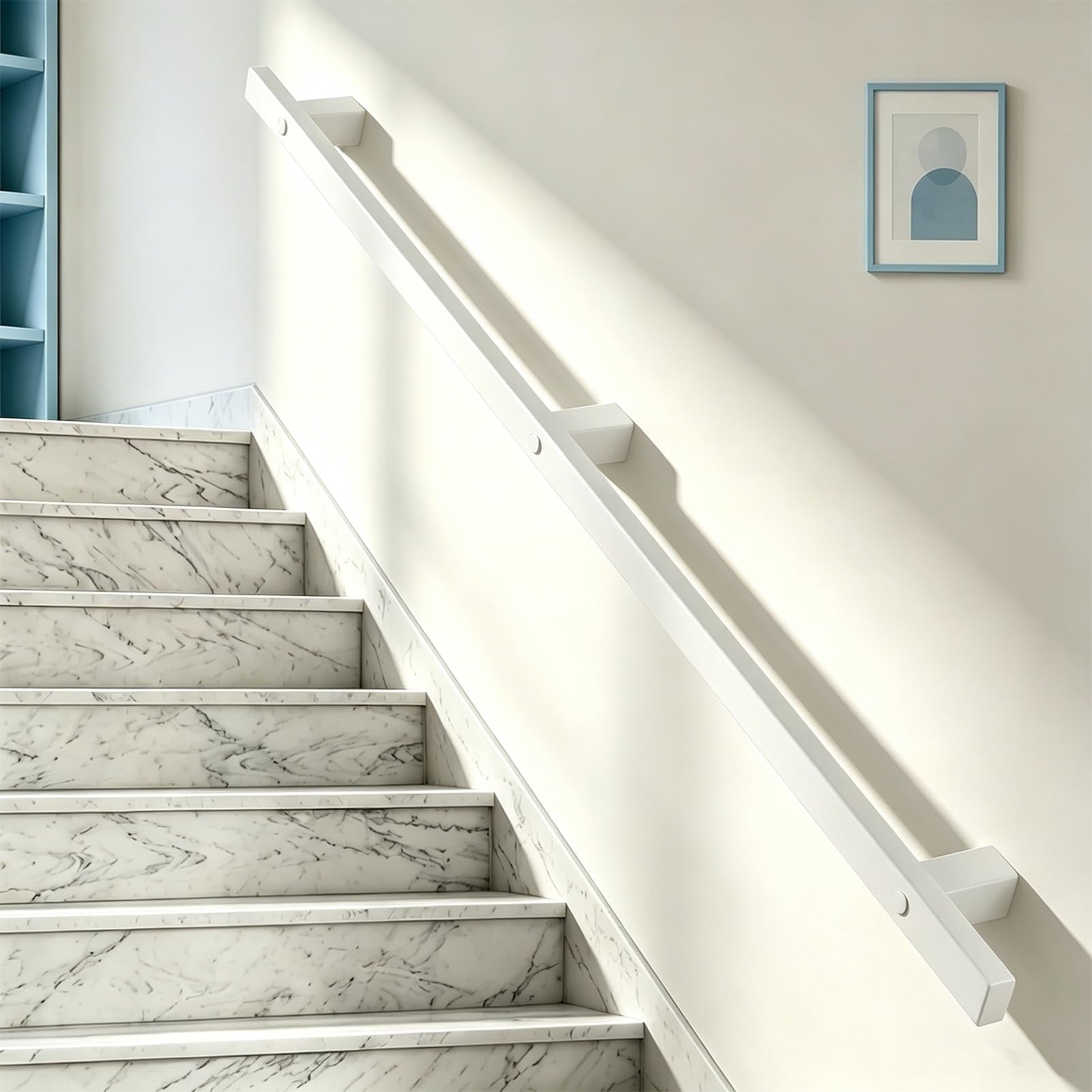 Modern Staircase Handrails for Indoor & Outdoor, Square Pipe Stairs Banister Railing with Fittings, Wall Balustrade Hand Rail Non-Slip Grab Bar(White,9ft/270cm)