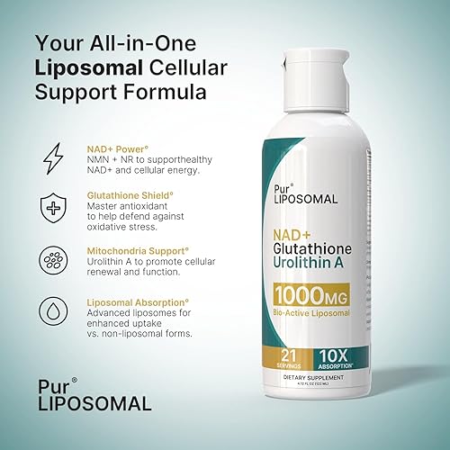 Miniatura 3 de NAD+ Glutatión Urolitina A 1000 mg Líquido - Absorción máxima NAD+ Pila con NMN y NR para energía celular - L-Glutatión para desintoxicación y