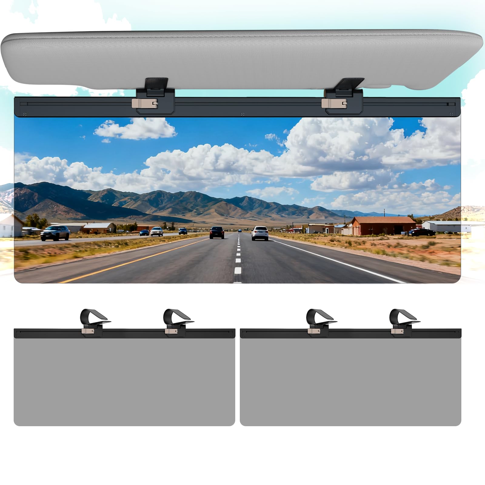 Veharvim Sun Visor Extender for Car, Visor Extender Attachment for Car, Adjustable Visor Extender Sun Blocker UV400, Polarized Sun Visor Extender, Anti-Glare, UV Protector (2 Pack, Large)