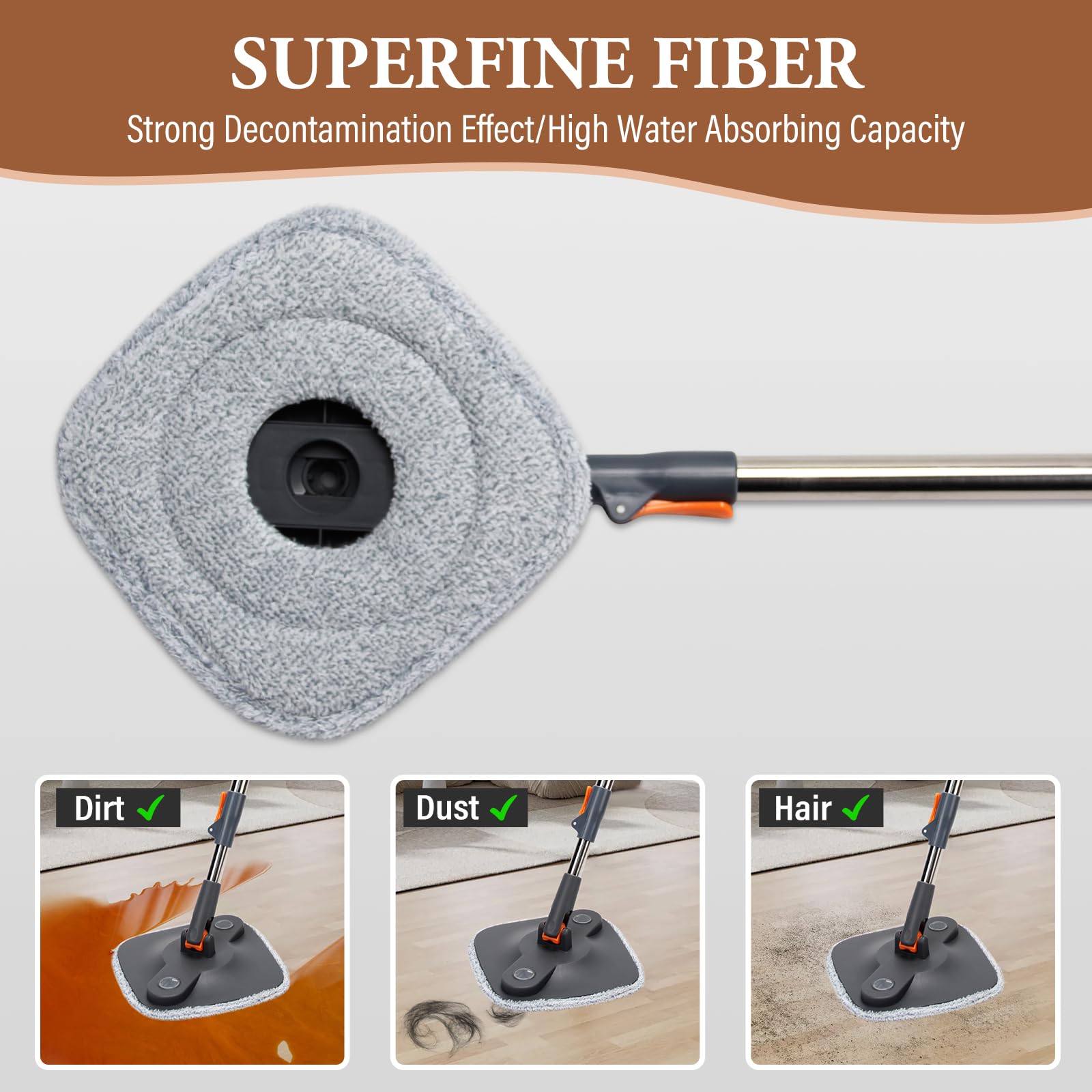Juego de fregona cuadrada giratoria y cubo con escurridor con sistema de separación de agua sucia/limpia para limpieza del piso del hogar (3 almohadillas gruesas lavables a máquina) (negro)