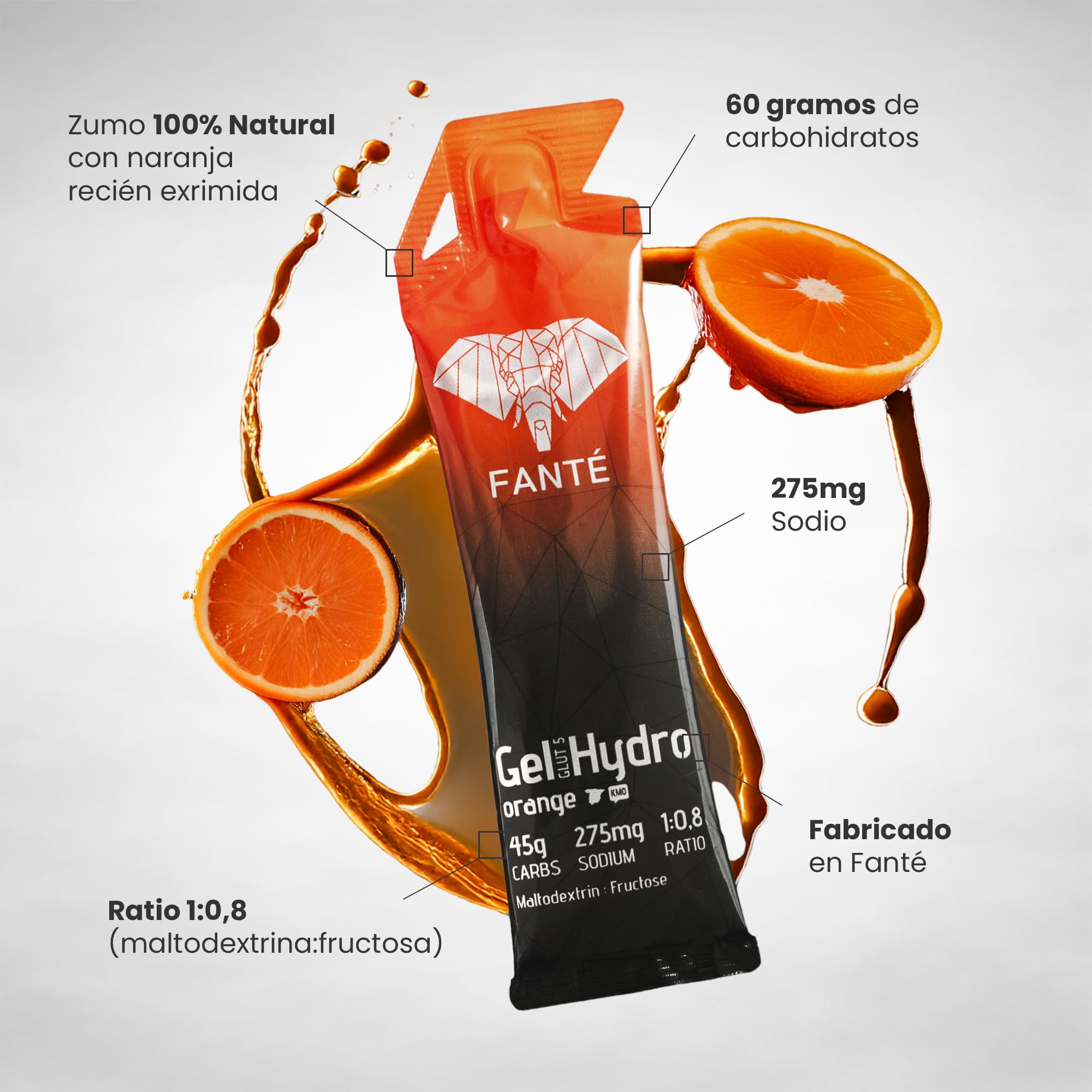 Gel Fanté Hydro 45 Naranja 275mg sodio | Gel Energético 45g | Hidratación + Energía Natural | Naranja Real | Sin Cafeína y sin conservantes. (6)