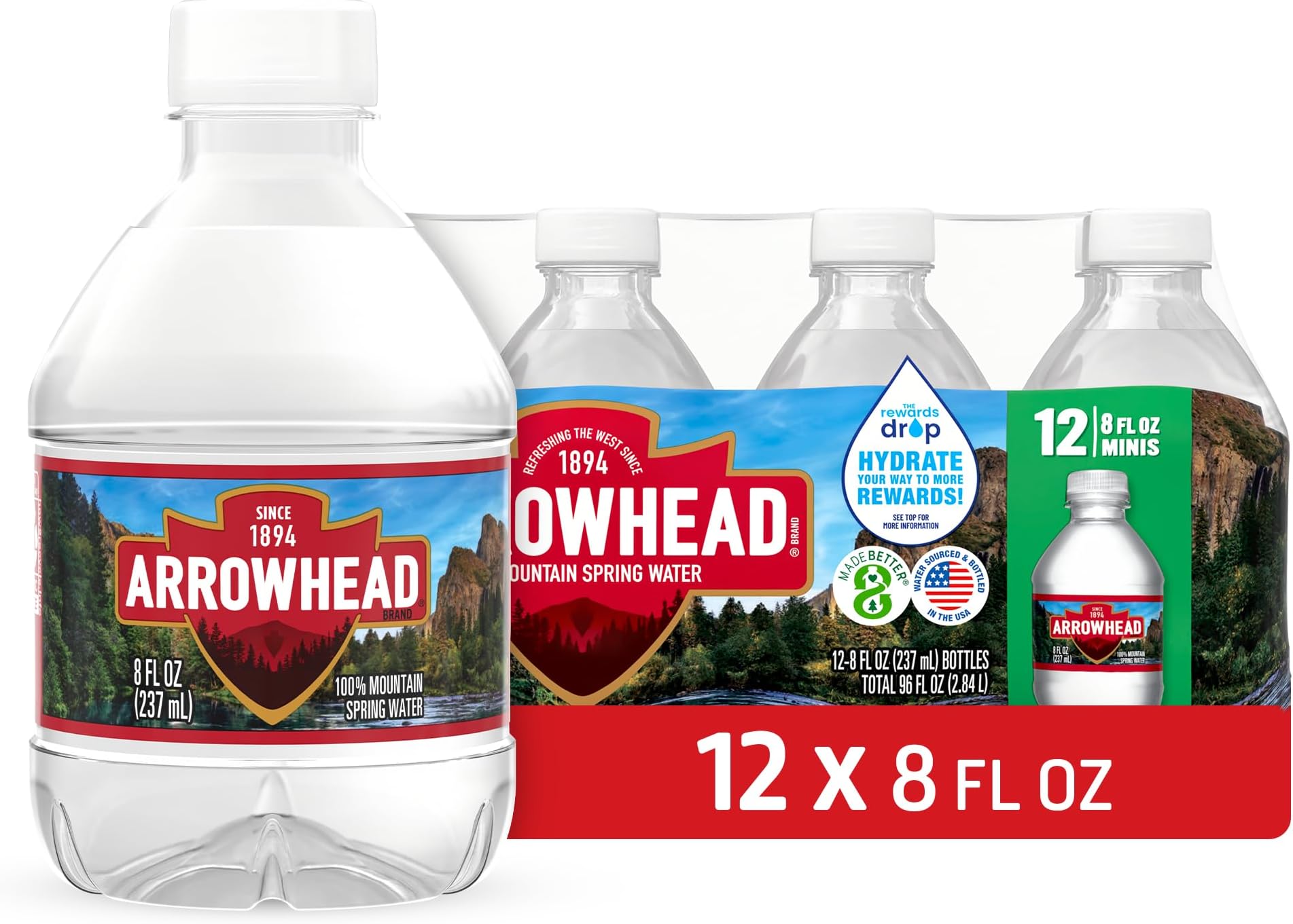 Mountain Spring Water Bottles, 12 Pack - Still Bottled Water with Naturally Occurring Minerals & Electrolytes for Taste - 8 Fl Oz