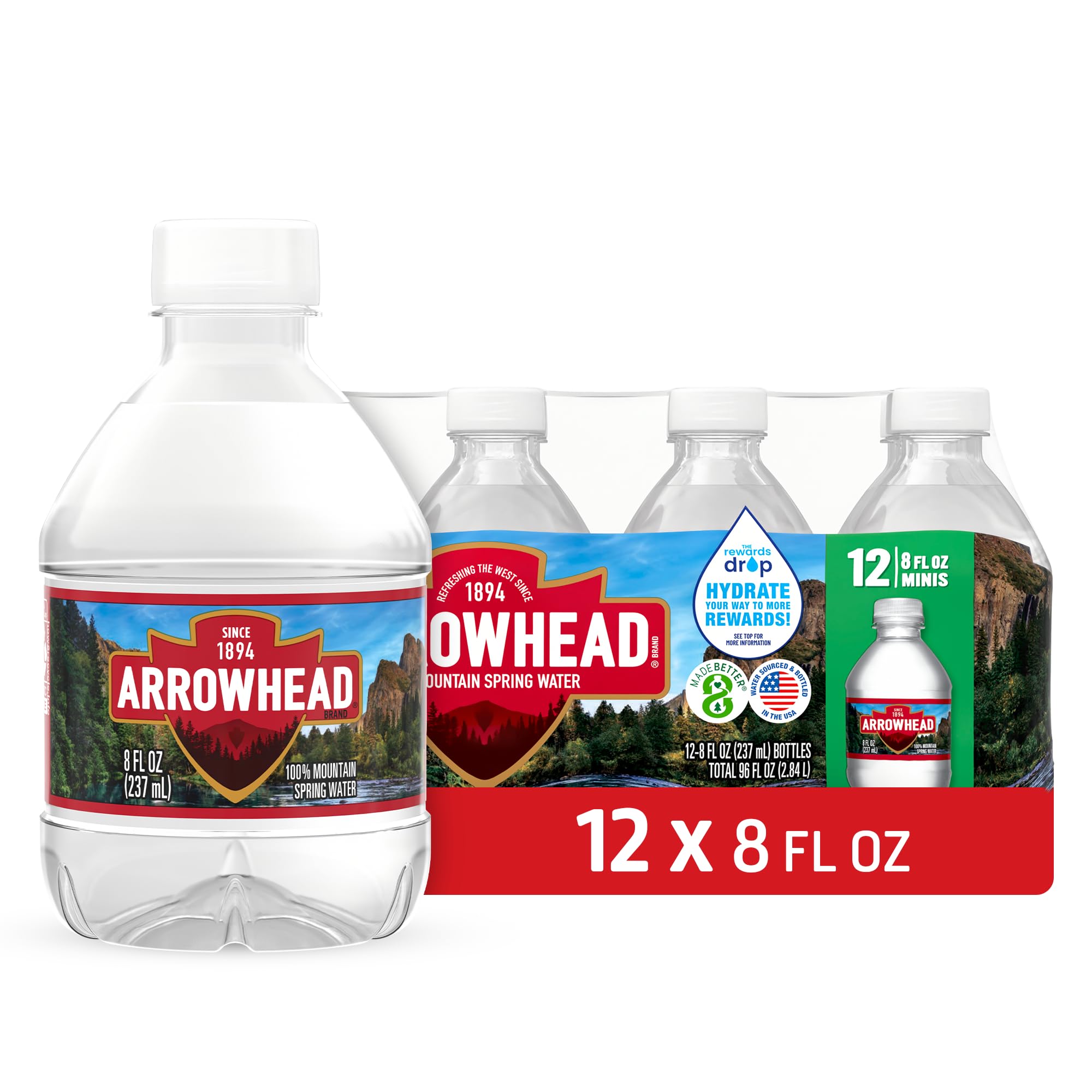 Arrowhead Mountain Spring Water Bottles, 12 Pack - Still Bottled Water with Naturally Occurring Minerals & Electrolytes for Taste - 8 Fl Oz