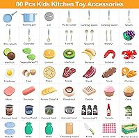 Vista 4 de 80 piezas de juego de cocina, juego de cocina de imitación para niños pequeños con ollas, sartenes, utensilios de cocina, alimentos, manta de Azul