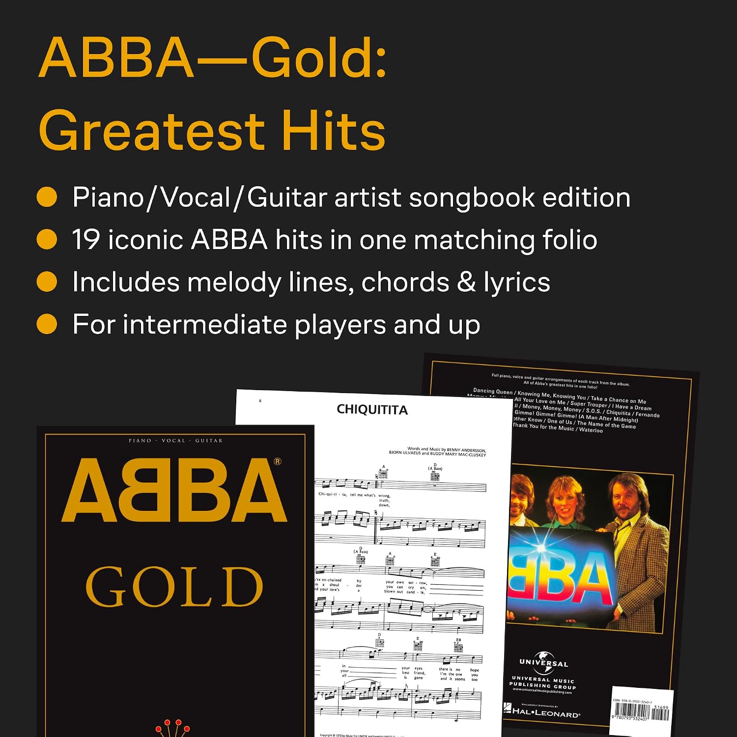 ABBA - Gold: Greatest Hits - Piano/Vocal/Guitar Songbook with Color Photos