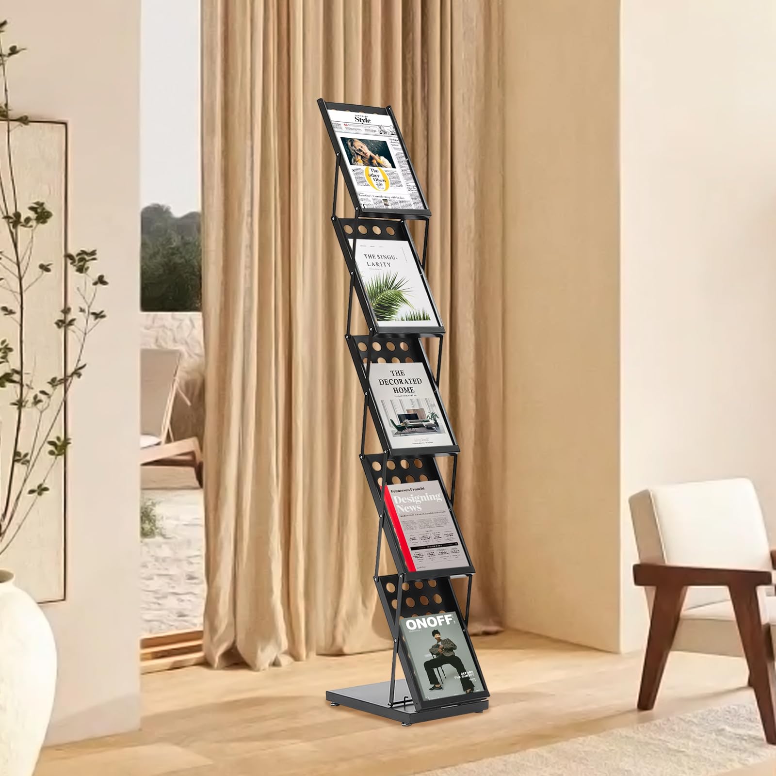 Présentoir à Brochures Pliable 5 étages Porte Revues Support Pour Littérature Bureau
