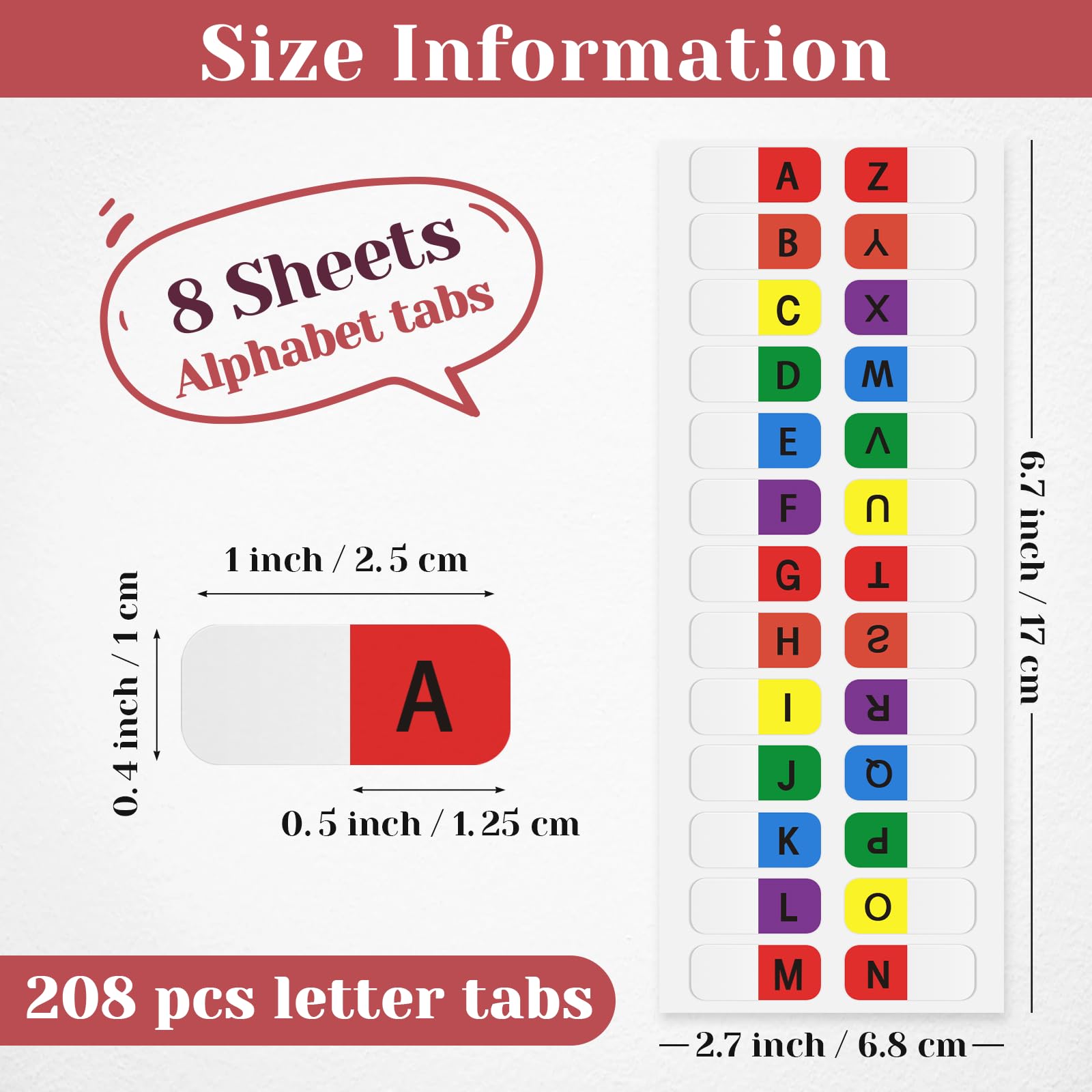 Onglets Adhésifs Alphabétiques BIRLOZA - 208 Autocollants A-Z Multicolores Pour Classement