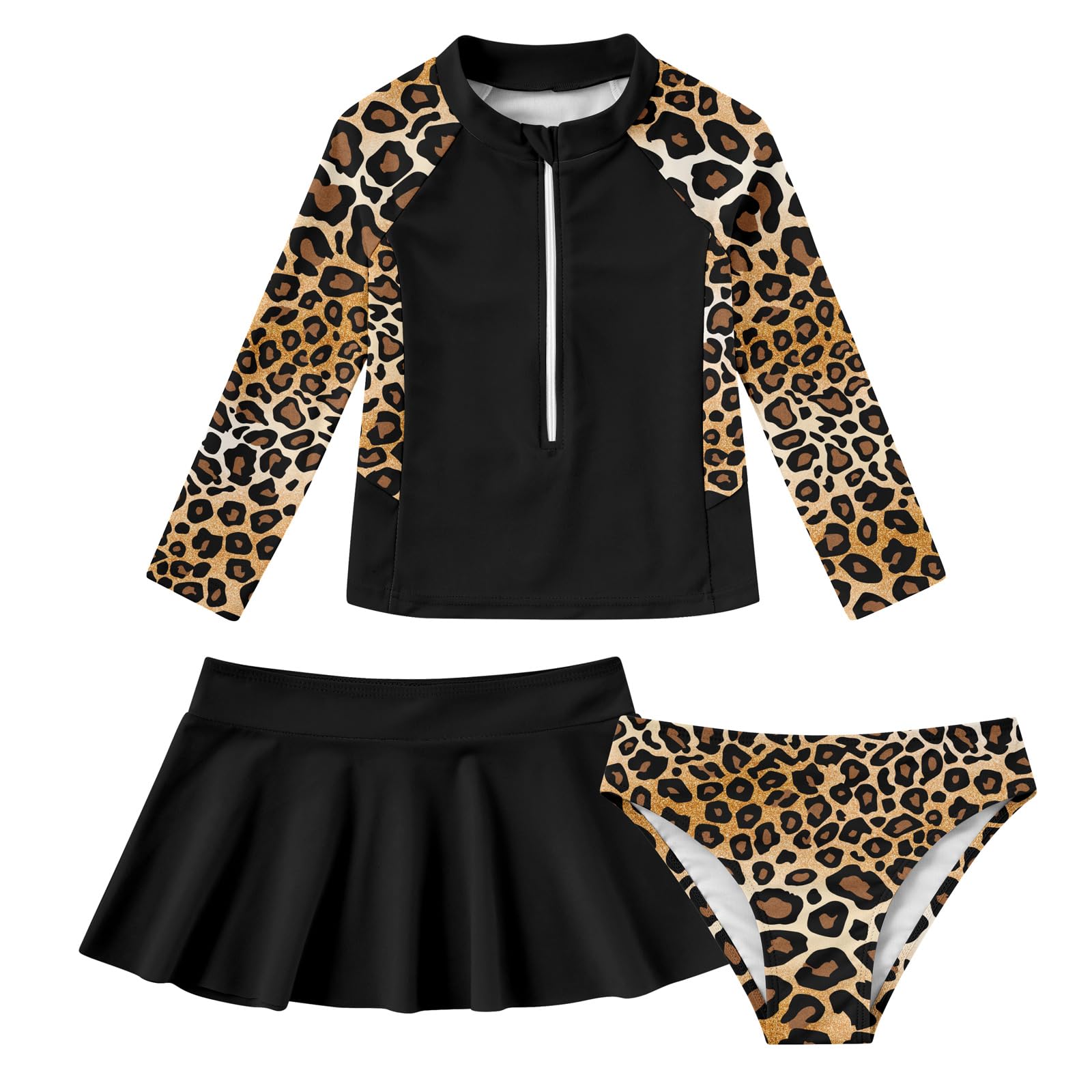 Vieille Girls Rash Guard 3 Piece Swimsuit Long Sleeve Swim Skirt Sets 6-12Y
