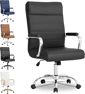 BOWTHY High Back Ergonomic Leather Office Chair, Adjustable Swivel Executive Desk Chair with Padded Seat, Armrests & 330 lbs Capacity