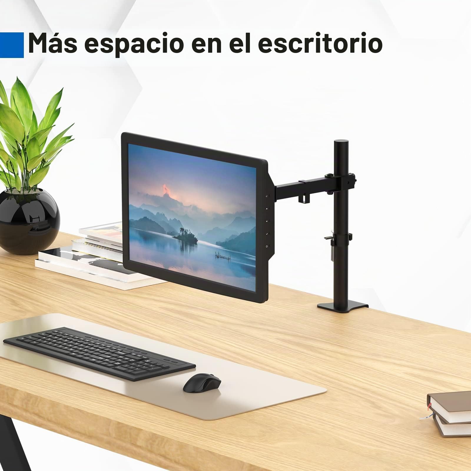 GRIFEMA, GB2001-1 Soporte de Monitor Simple Brazo para Pantalla de Computadora de 13-32 pulgadas, Altura Ajustable, VESA 75x75/100x100, Acero, Negro