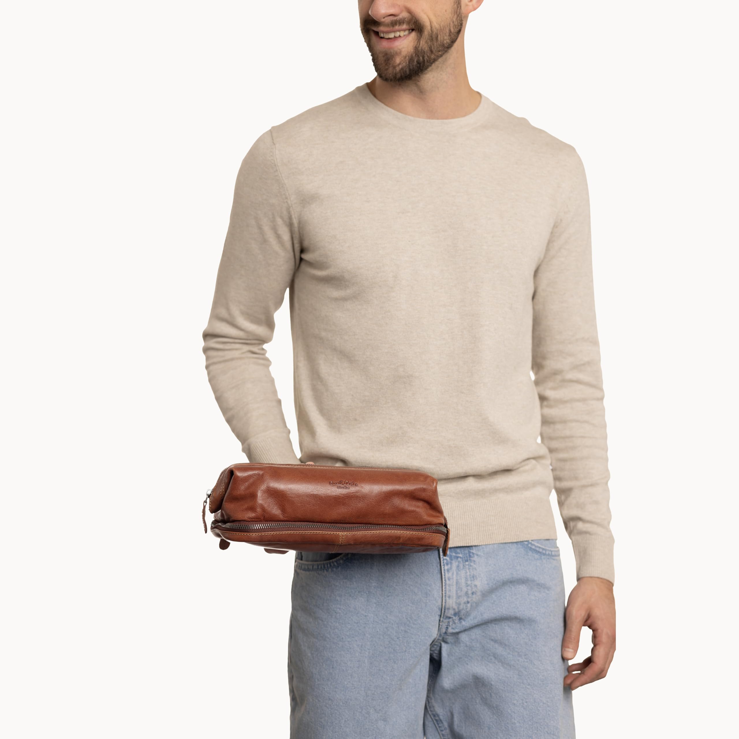 Gusti Waschtasche Leder - Quinn Kulturtasche Schminktasche Braun Leder