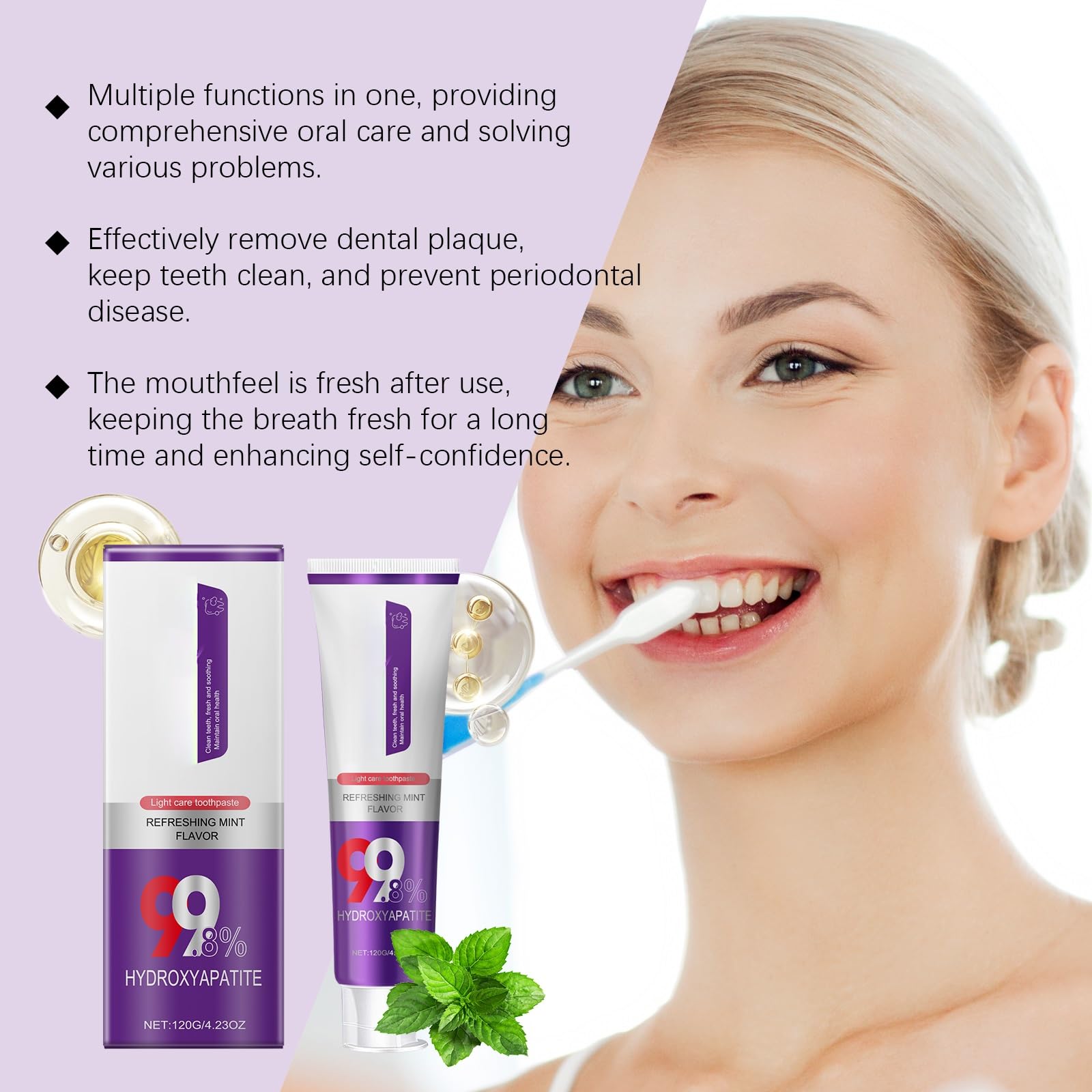 Dentifricio sbiancante avanzato for denti gialli - Rimuove le macchie, cura lo smalto con idrossiapatite e teobromina, formula delicata(3pcs)