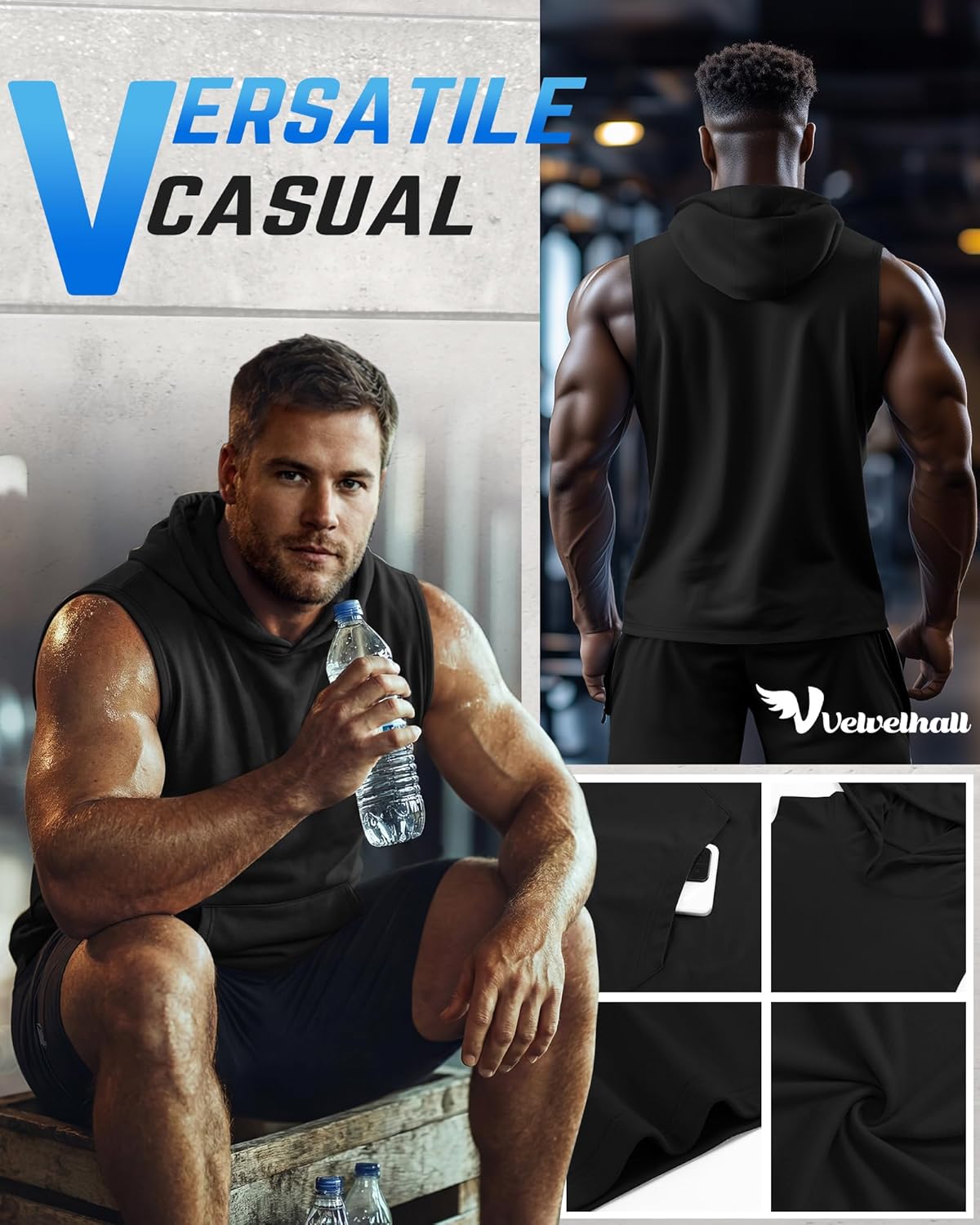 3 Pack Men's Big & Tall Workout Hooded Tank Tops, Sleeveless Gym Hoodies Bodybuilding Muscle Cut Off Shirts