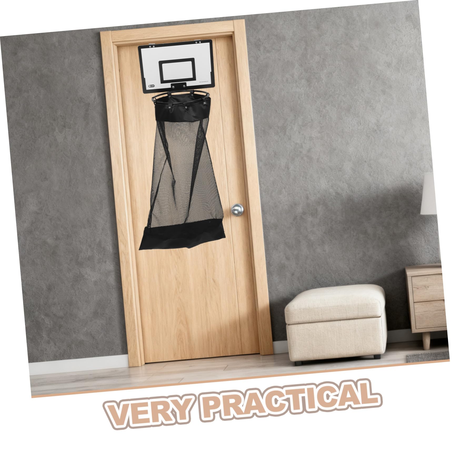 Wäschekorb für Tür Basketballkorb Türhänger Schwarz mit Holz