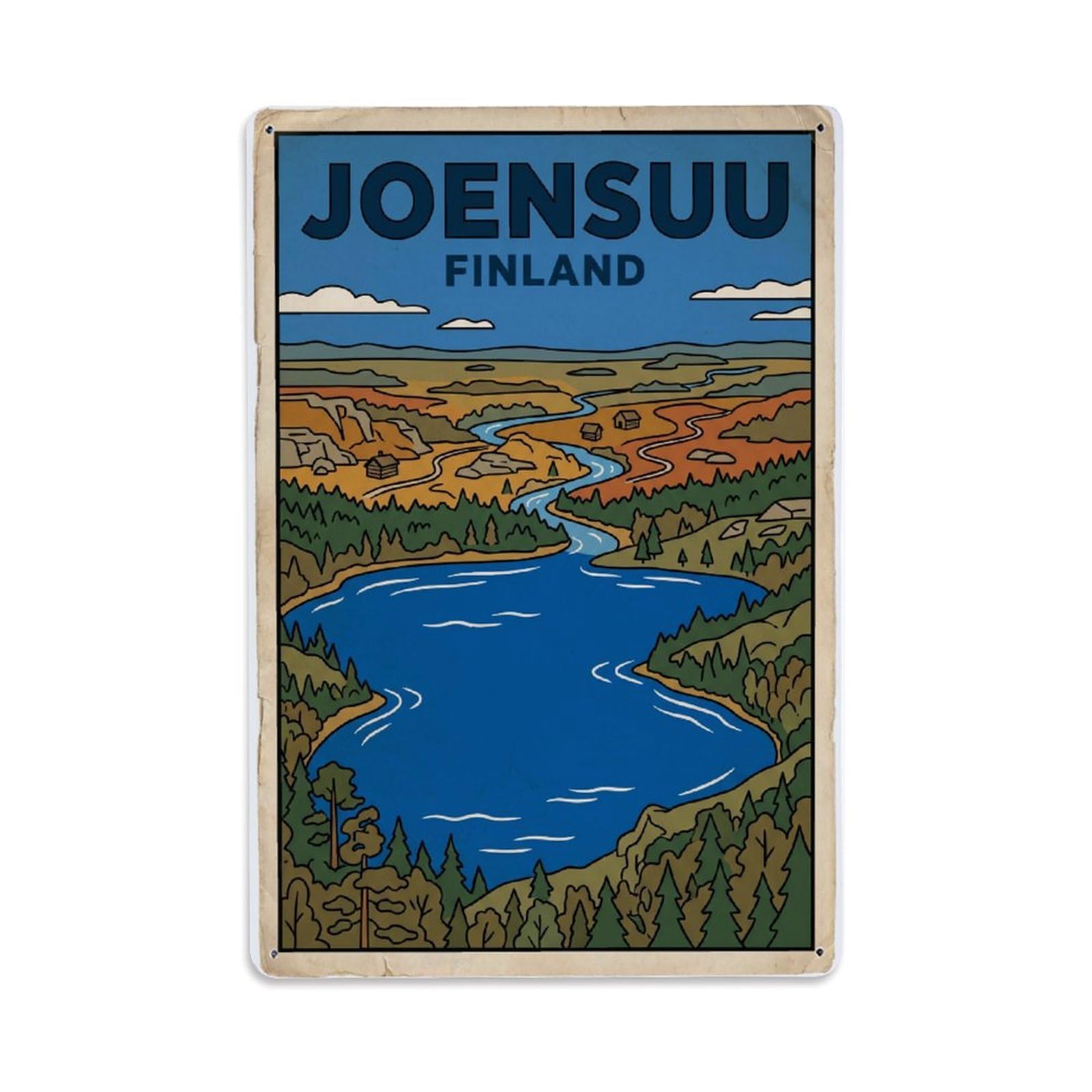Metal Tin Sign Vintage Travel Finland Joensuu