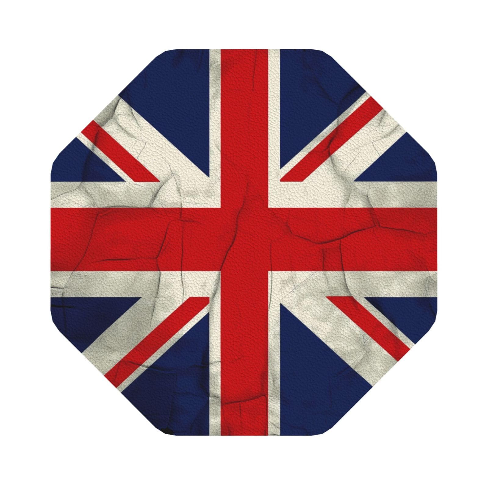 UK Flag Print Leather Coaster Set of 6, Octagon Coasters Table Decorative Coffee Cup Beverage Coasters Wine Beer Bar Coasters for Hot Drinks Table Protection