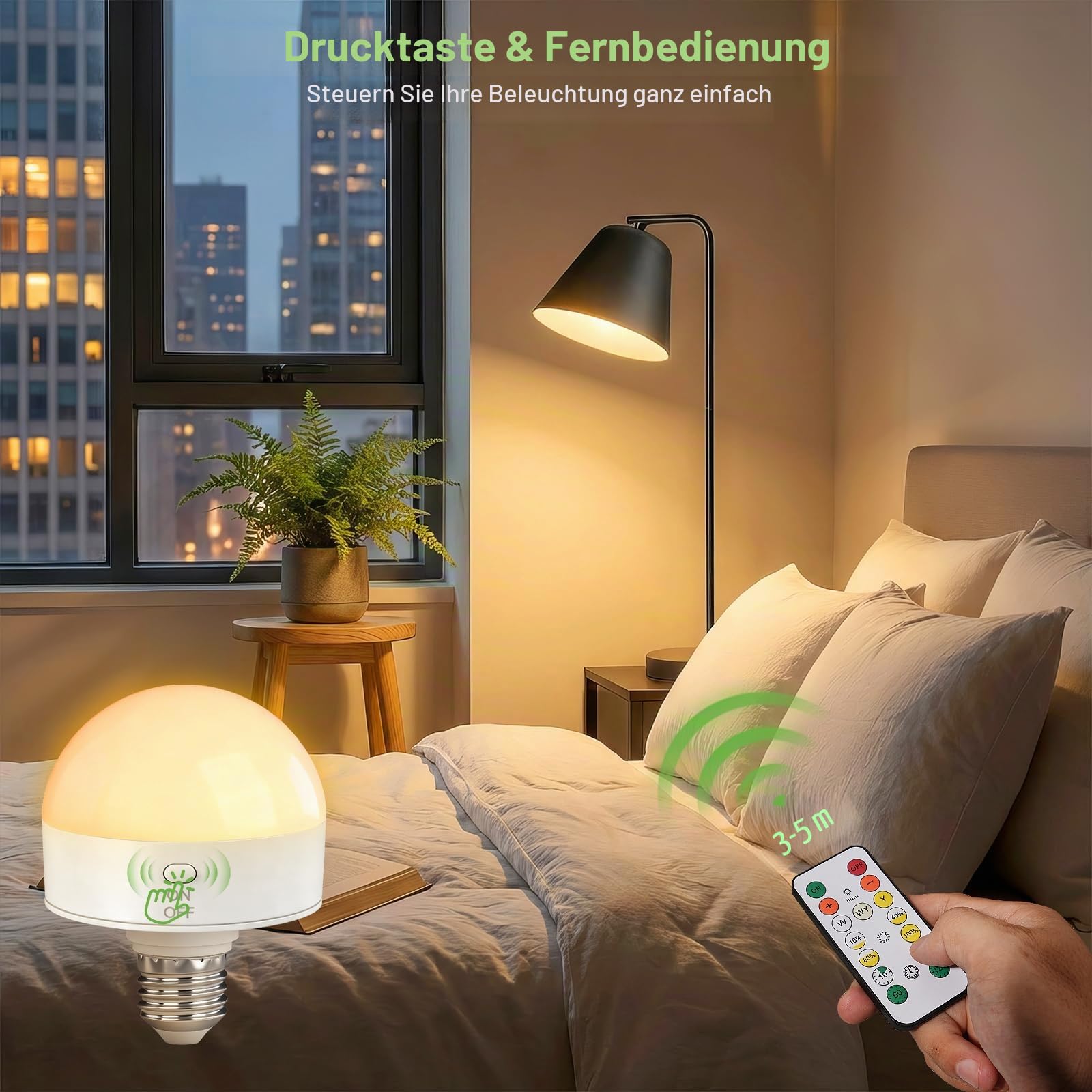 Kimjo E27 Wiederaufladbare Glühbirne mit Fernbedienung, 3 Farben, 4 Stück