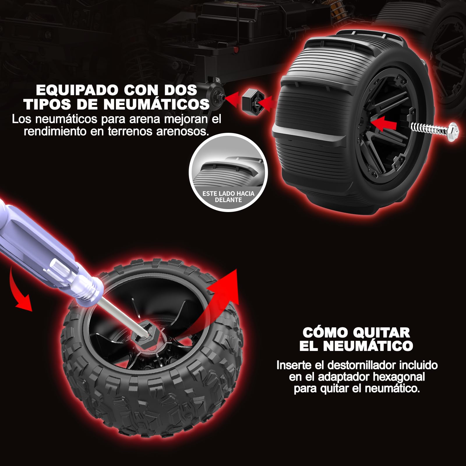 Coche Teledirigido adulto Brushless 1:14,RC Car Velocidad Máxima 70 km/h | 4WD Off-Road Truck Amortiguadores metálicos de aceite 2 Baterías 2S LiPo y Doble Juego de Neumáticos, Compatible con 3S