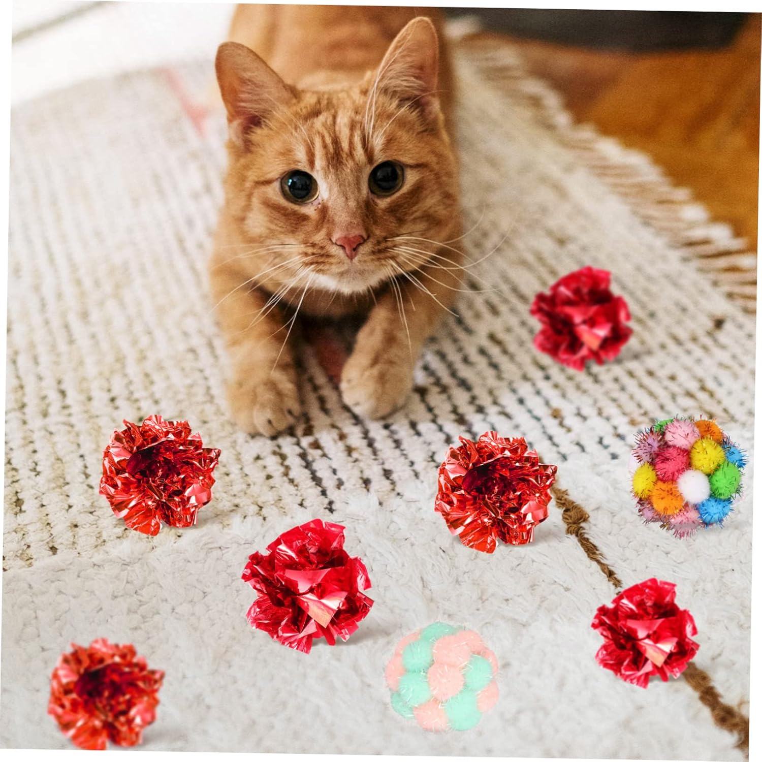 Mipcase 50 Pcs Plush Toy Ball Cat Toys Furret Plush Pet Supplies Vocalize Plastic