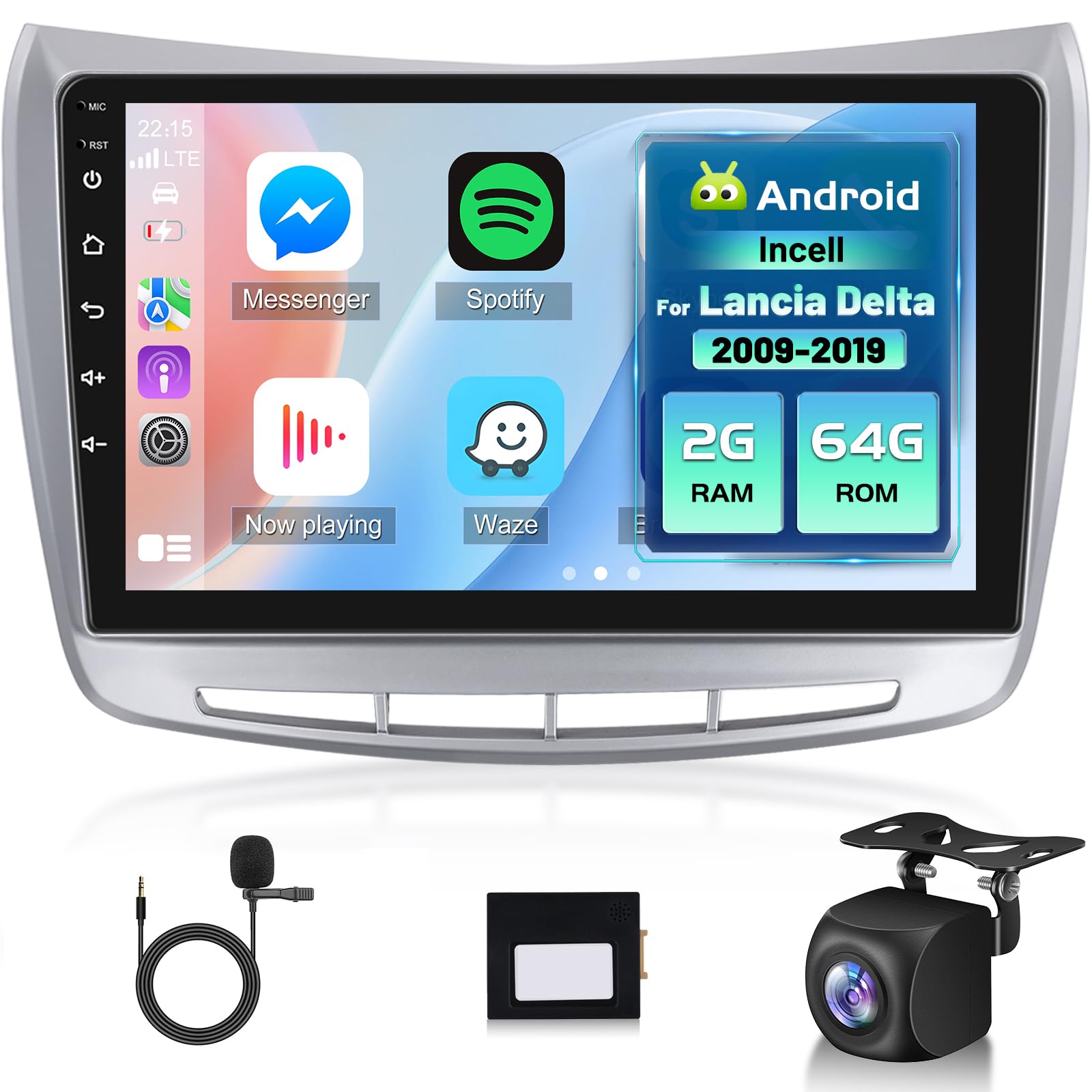 NHOPEEW Autoradio 2G+64G per Lancia Delta 2009-2019 - Carplay wireless e Android Auto - Autoradio Carplay da 9 pollici con WiFi GPS Mirror Link FM RDS+ telecamera posteriore