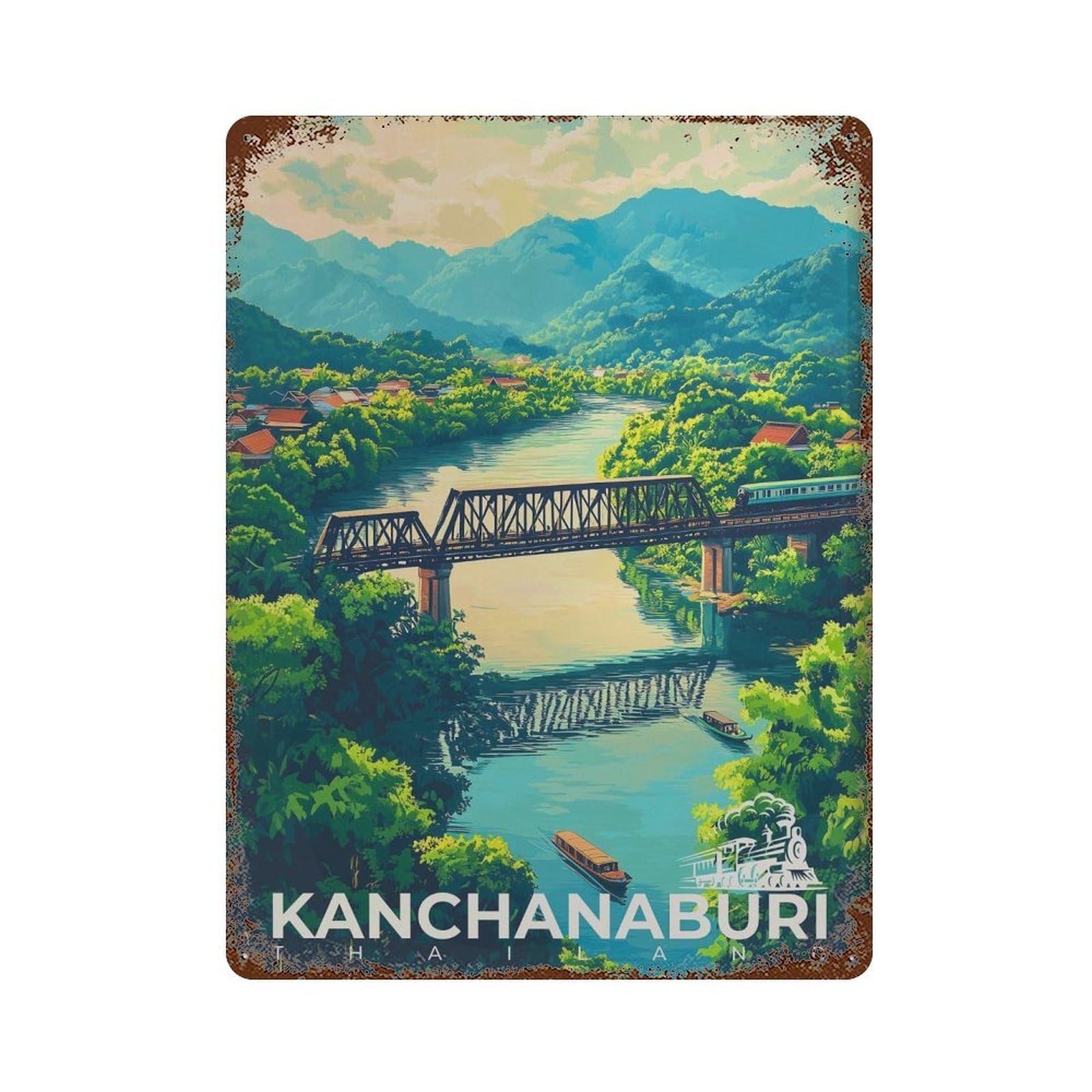 xiaoxiaoshen Kanchanaburi Travel Thailand River Kwai Wall Decor Art Metal Tin Poster Modern Home Decor Art Home Bar Shop Decorations Vintage Sign 40x30cm