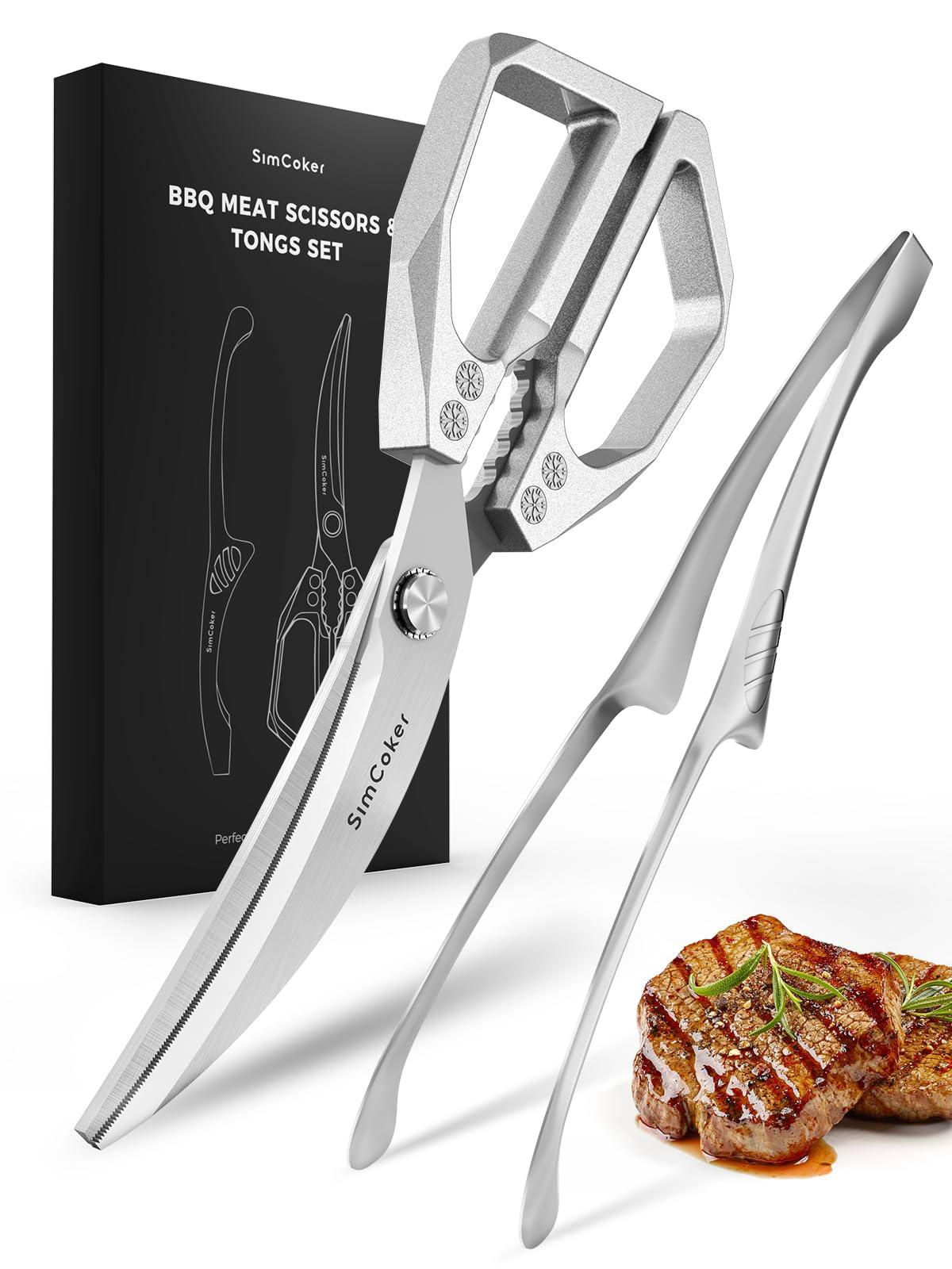 Korean BBQ Scissors Set with Tongs for Table-Side Meat Cutting & Sharing
