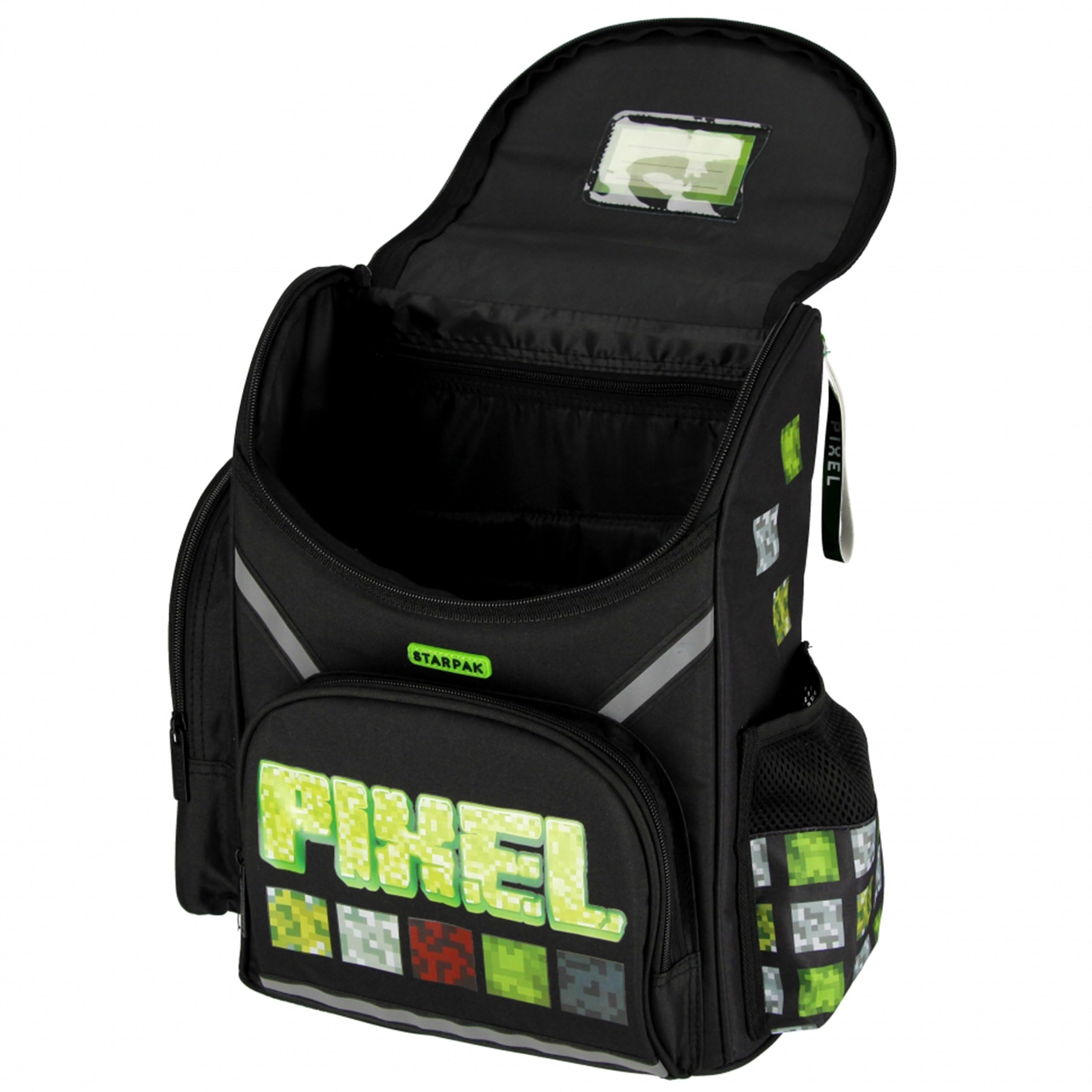 sarcia.eu Pixel Game schwarz-grüner Schulrucksack für Jungen, Schulranzen 37x32x20cm