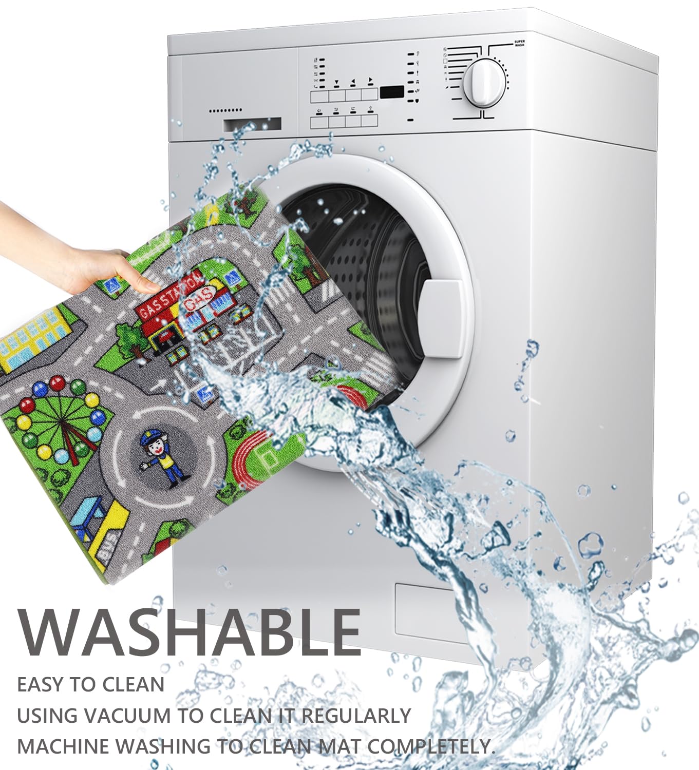 Kids Rug 3'3" x 5'2" City Life Playmat Area Rug Car City Map Washable Traffic Road Educational Learning Nursery Rug Carpet for Children Playroom Living Room Bedroom Classroom Decor Green