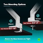 Bras de moniteur ultralarge ARES WING pour écran de 17 à 49 po, blanc | Supporte 44 lb, bras de moniteur à ressort à gaz réglable pour montage de bureau pour Samsung Odyssey G9 et plus, montage Vesa 75/100