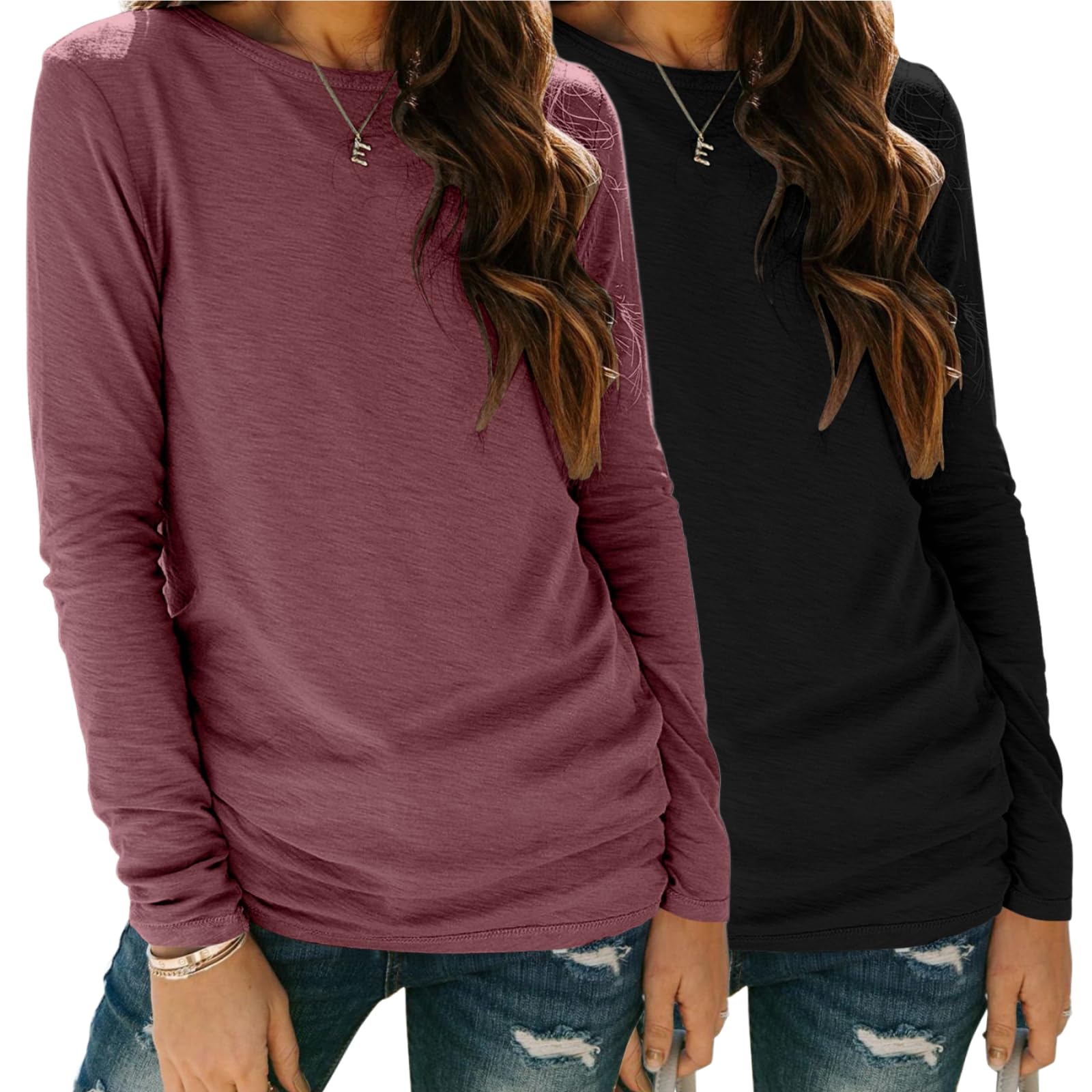 ZEAGOO Damen Langarmshirt Rundhals Langarm T Shirt Casual Basic Longsleeve Oberteile Winter Frühling