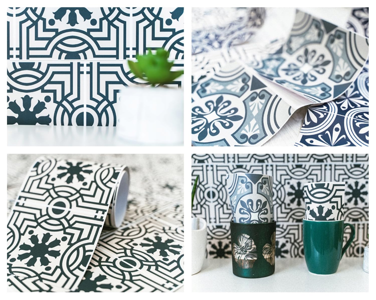 Azulejo autoadhesivo – vinilo de PVC – decoración hogar – 20x20 cm – 24 piezas – pared y suelo - Adornos florales en malla