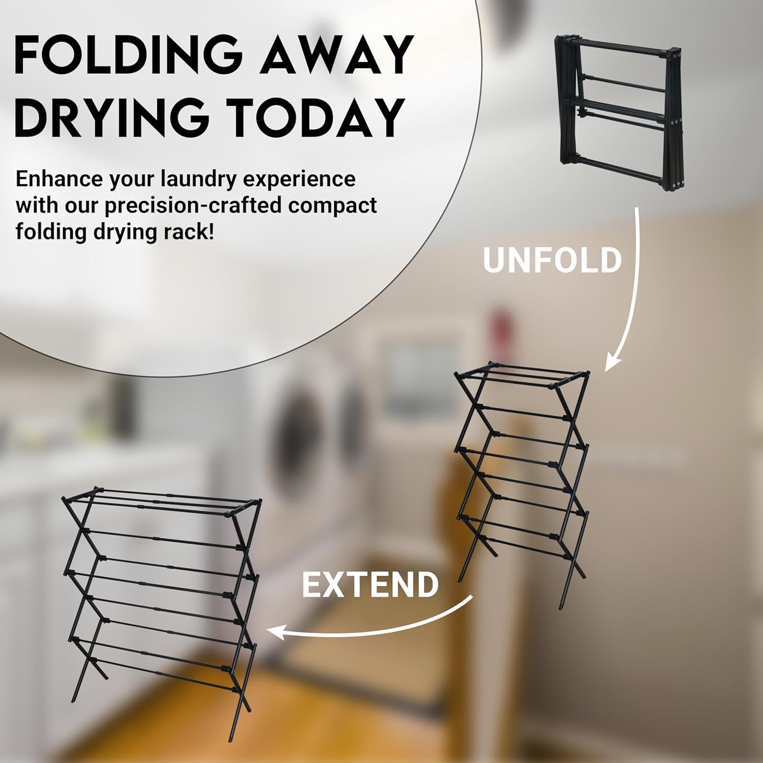 Clothes Drying Rack | Foldable Drying Rack Clothing for Laundry | Small Collapsible Portable Dryers for Laundry | Use for Indoor & Outdoor | Black 37.5"x29"x12"