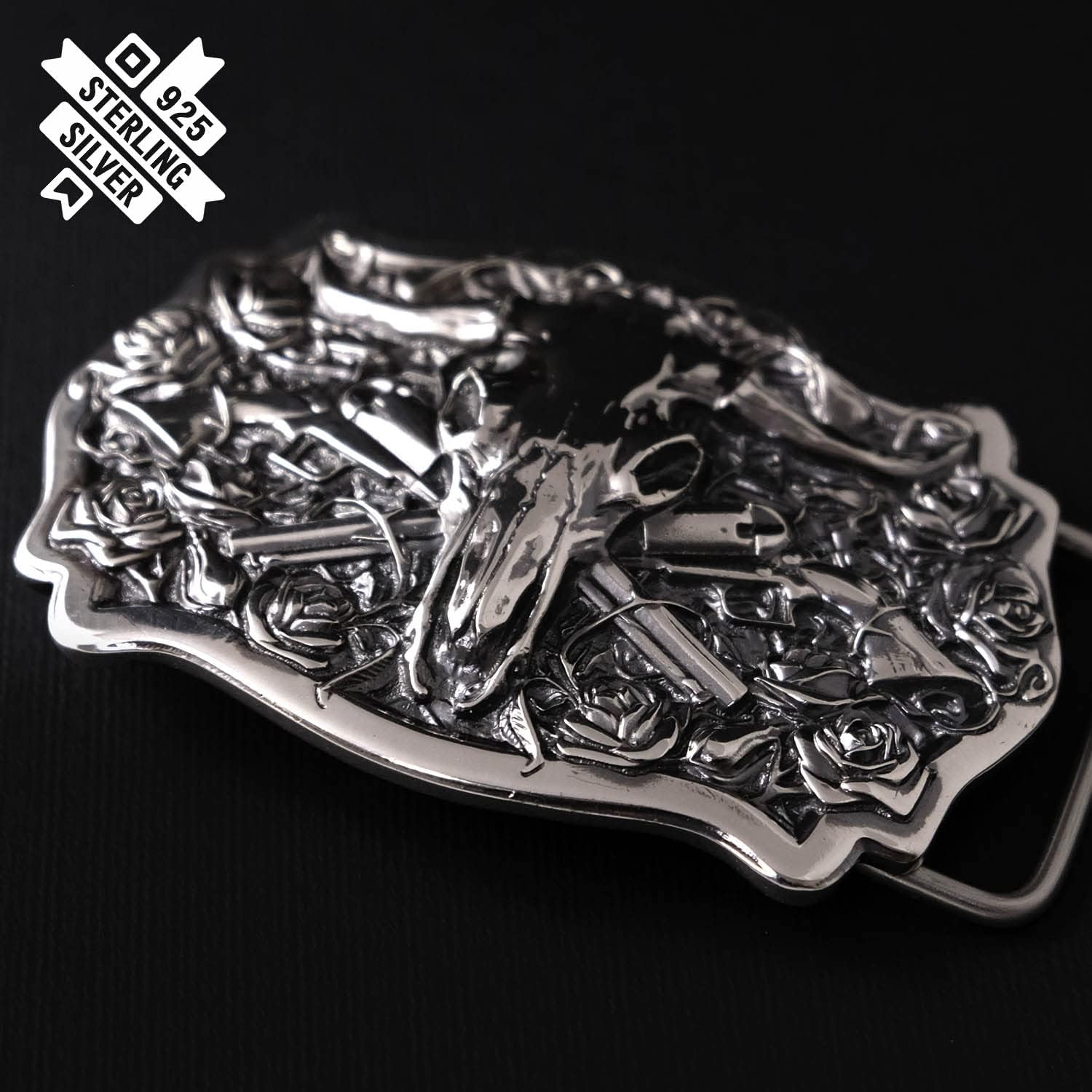 925 Sterling Silver Belt buckle Buffalo Skull, Longhorn Cattle Buffalo Skull Tribal Native American Cowboy Westside belt