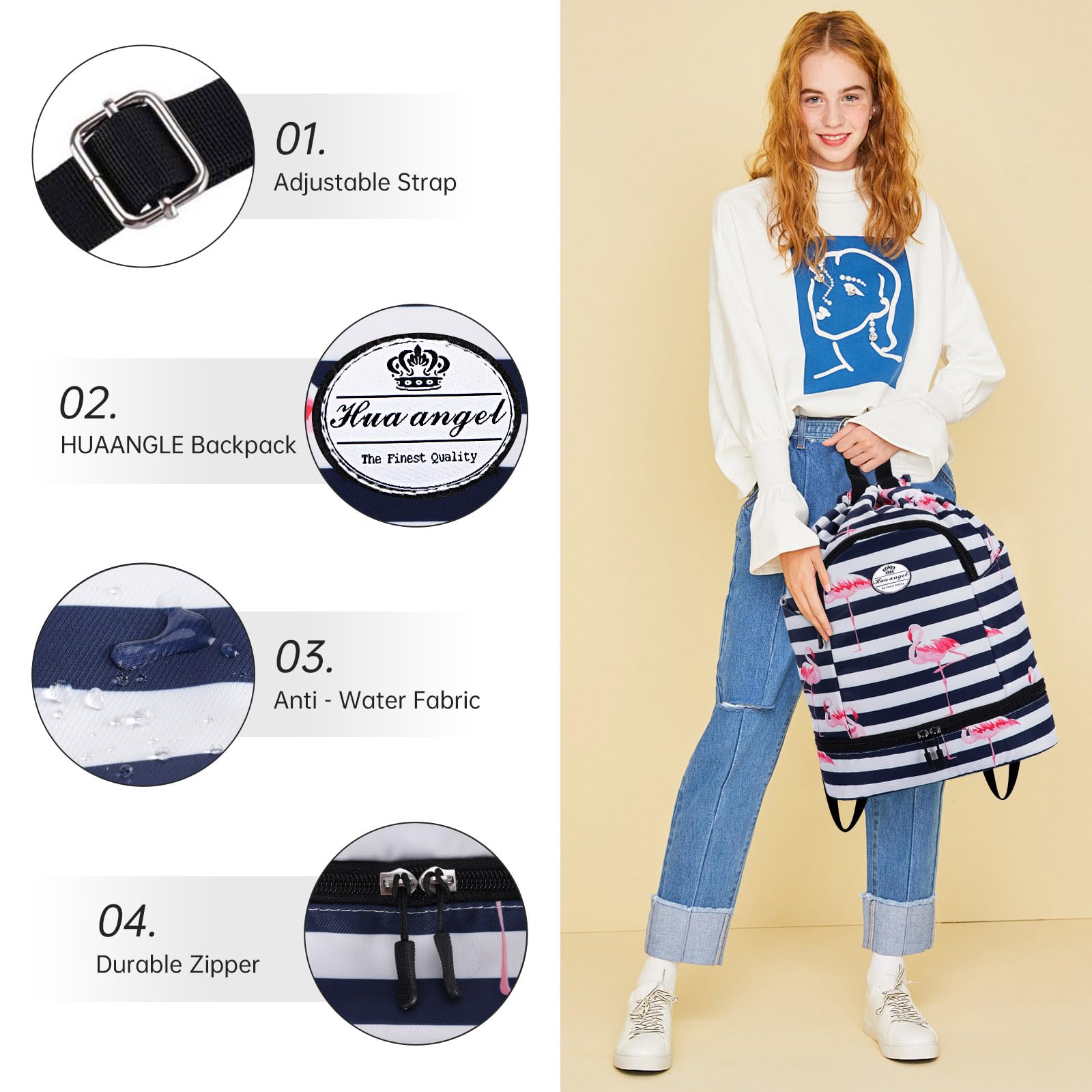 HUA ANGEL Sac à Dos avec Cordon Femme Ultra Léger Sacs a Dos de Sport Homme Avec Compartiment Chaussures pour Voyage Weekend Gym Basket Football Pickleball Piscine Plage - 5