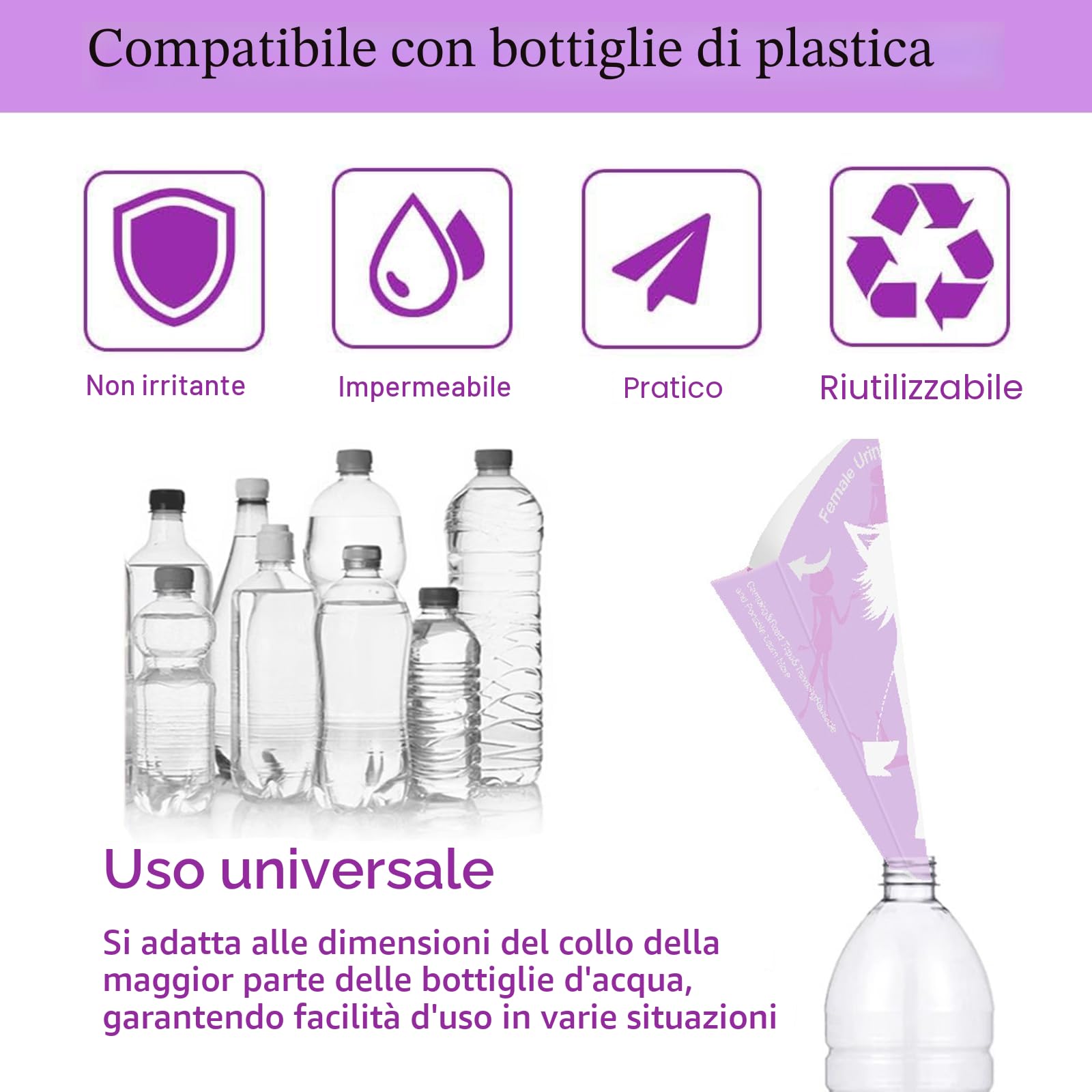 50 Pezzi Coni per Pipi Donna USA e Getta,Urinatoio Femminile Portatile in Carta, Impermeabile Pipi in Piedi, Adatto a Donne Incinte, Pazienti, Campeggio, a Prova di Perdite(Viola)