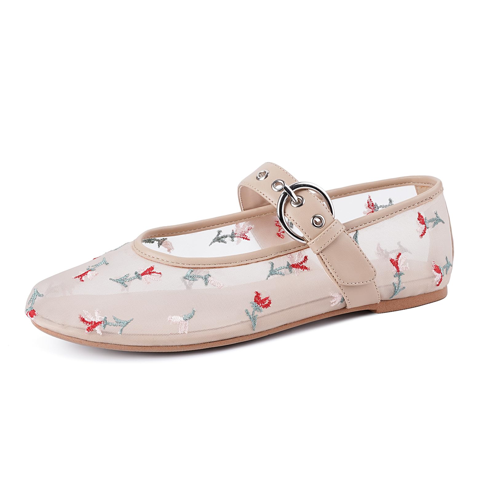 Gothictor Women's Mesh Ballet Flats Round Toe Leopard Mary Jane Shoes Women