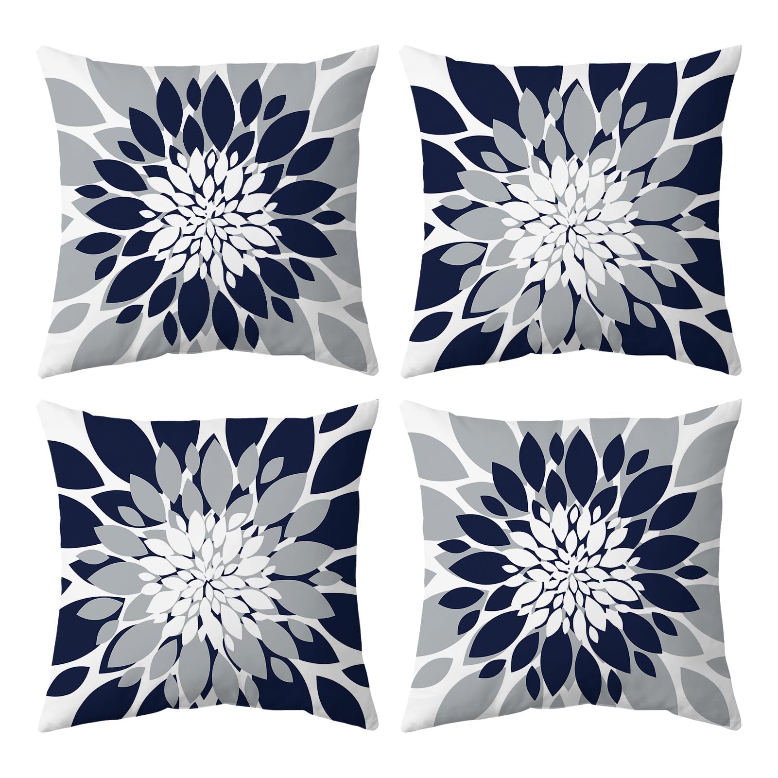 Qahing Pack of 4 Outdoor Waterproof Pillow Covers 18x18 Decorative Outdoor Throw Pillows Garden Square Cushion Cases for Patio Furniture, Couch, Tent Sunbrella, Bench, Navy Blue Grey