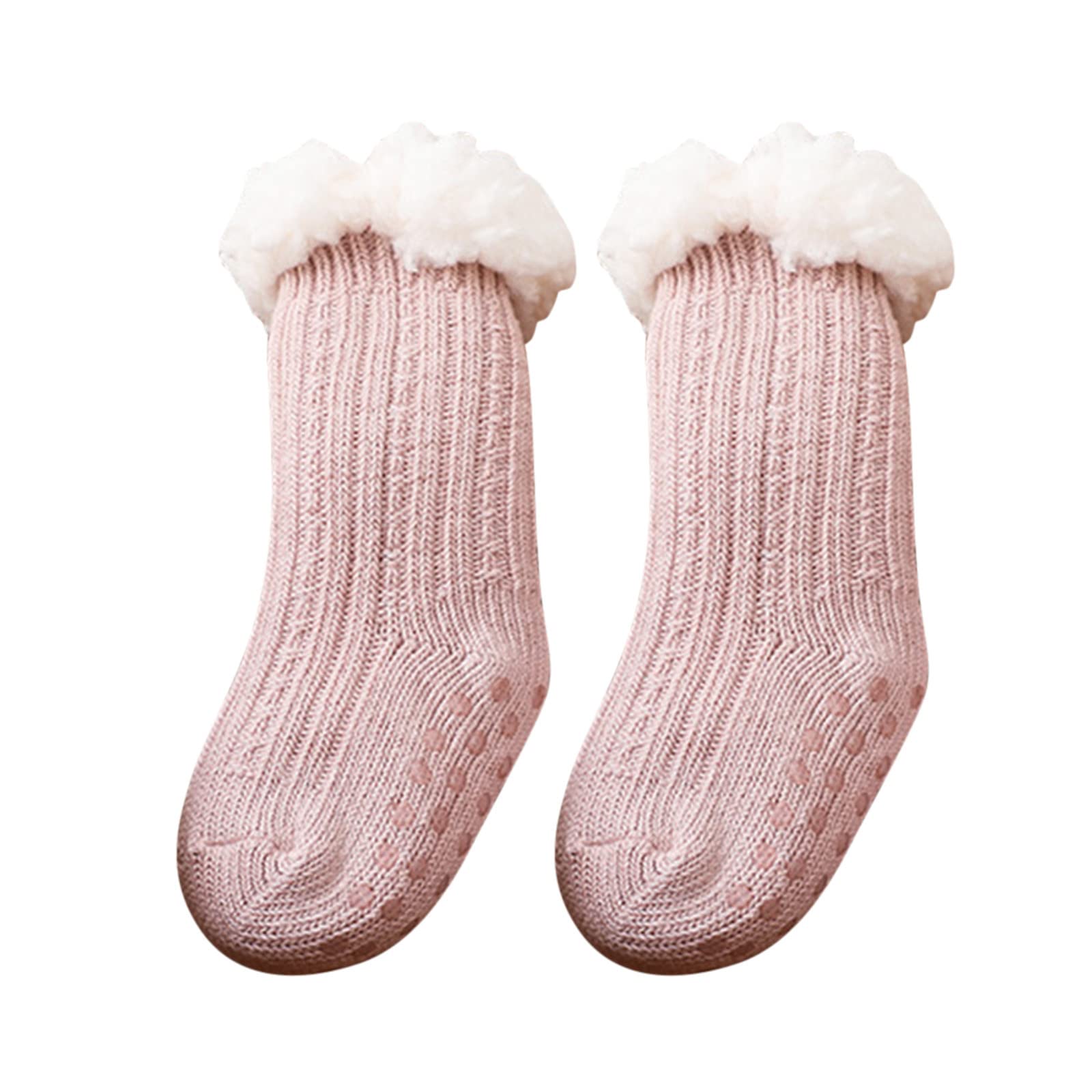 RNTOP Unisex Toddlers and Babies' Socks Non Slip Socks Fleece Lined Fuzzy Socks Infant Floor Socks Children (Pink, 0-6 Months)