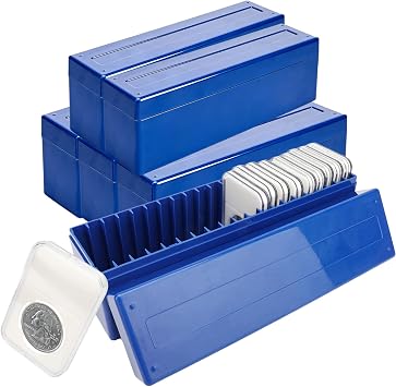 6 Pack Coin Slab Storage Box, Plastic 20 Slot Holder Case for Graded Coins - Collector Storage Supplies Blue