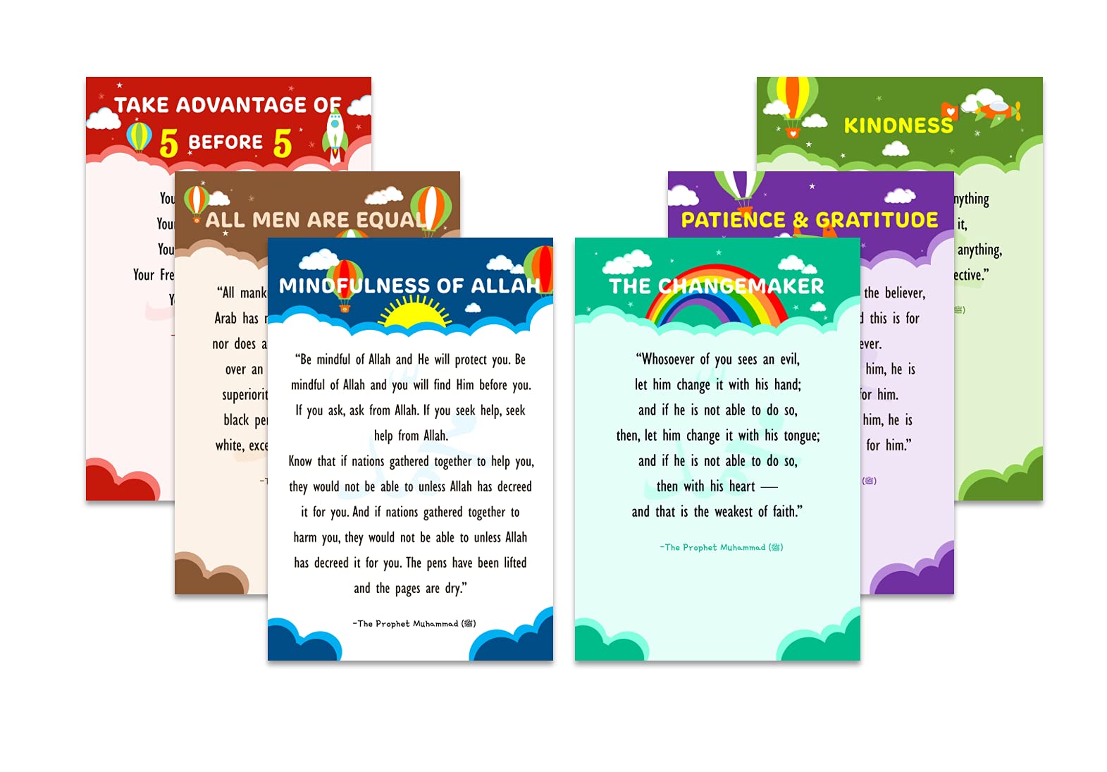 gemsafrikana Islamic Wall Art - Prophet Muhammad - Hadith for Kids - Islam - Set of Six Unframed 12 x 18 inch Posters (Kids)