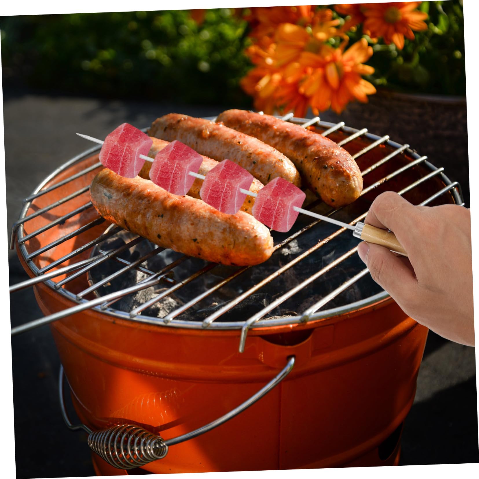 VILLCASE Spiedini per Barbecue 50 Pezzi in Acciaio Inossidabile 304 Manico in Legno, Resistenti ad Alte Temperature e Versatili per Carne e Verdure, per Grandi Grigliate