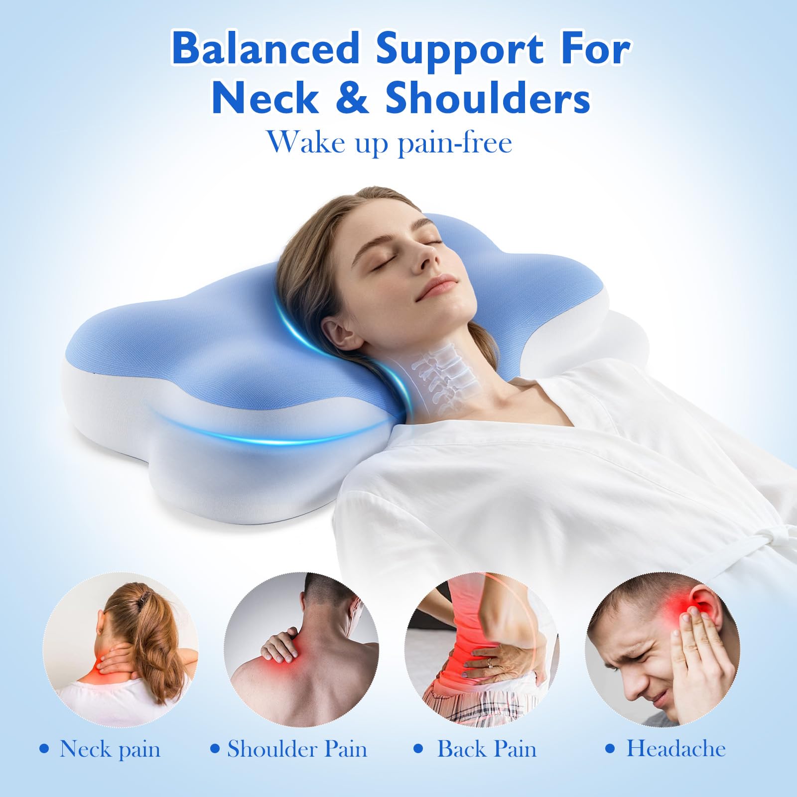 Cuscino Cervicale Memory Foam, Cuscino Ortopedico a forma di nuvola con federa rinfrescante per chi Dorme su un fianco sulla schiena e a pancia in giù