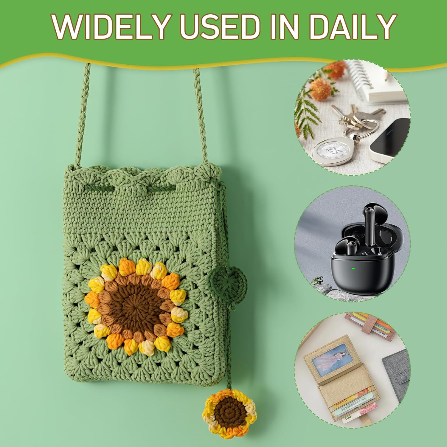 Sunflowers Crochet Set for Beginners Crochet Kit for Sunflower Phone Bag Crochet Set for Beginners with Crochet Thread Sunflower with Crochet Needle Set