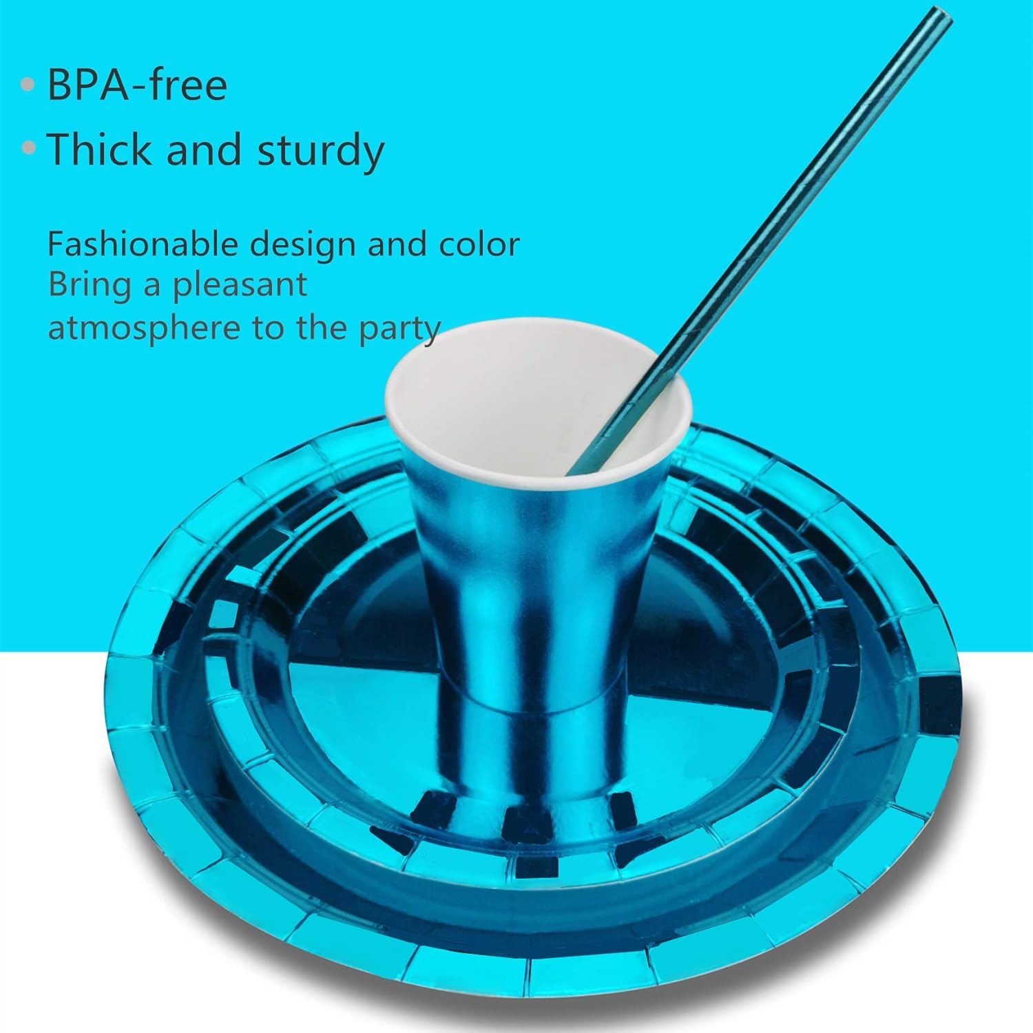 Blue Birthday Party Decorations Party Supplies Heavy Duty Disposable Metallic Blue Paper Plates and Napkins Dinnerware Set for Halloween,Baby Shower,Wedding-125PCS : Home & Kitchen