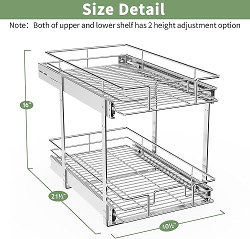Miniatura 4 de ROOMTEC Organizador de armario extraíble (10.5 pulgadas de ancho x 21.5 pulgadas de profundidad), 2 niveles de almacenamiento extraíble, estantes