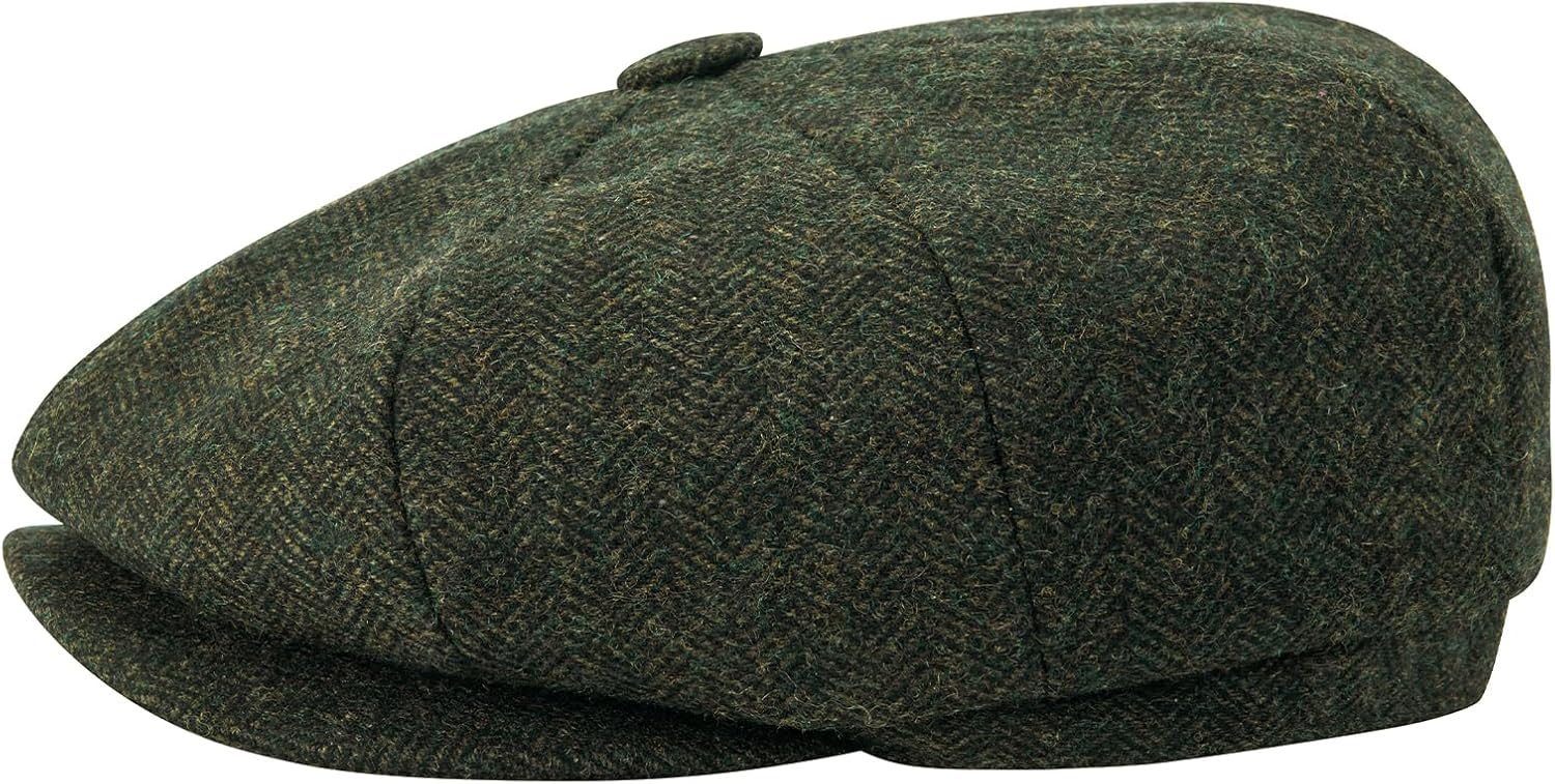 BOTVELA Men's 8 Panel Wool Blend Newsboy Flat Cap Herringbone Tweed Hat - Image 3