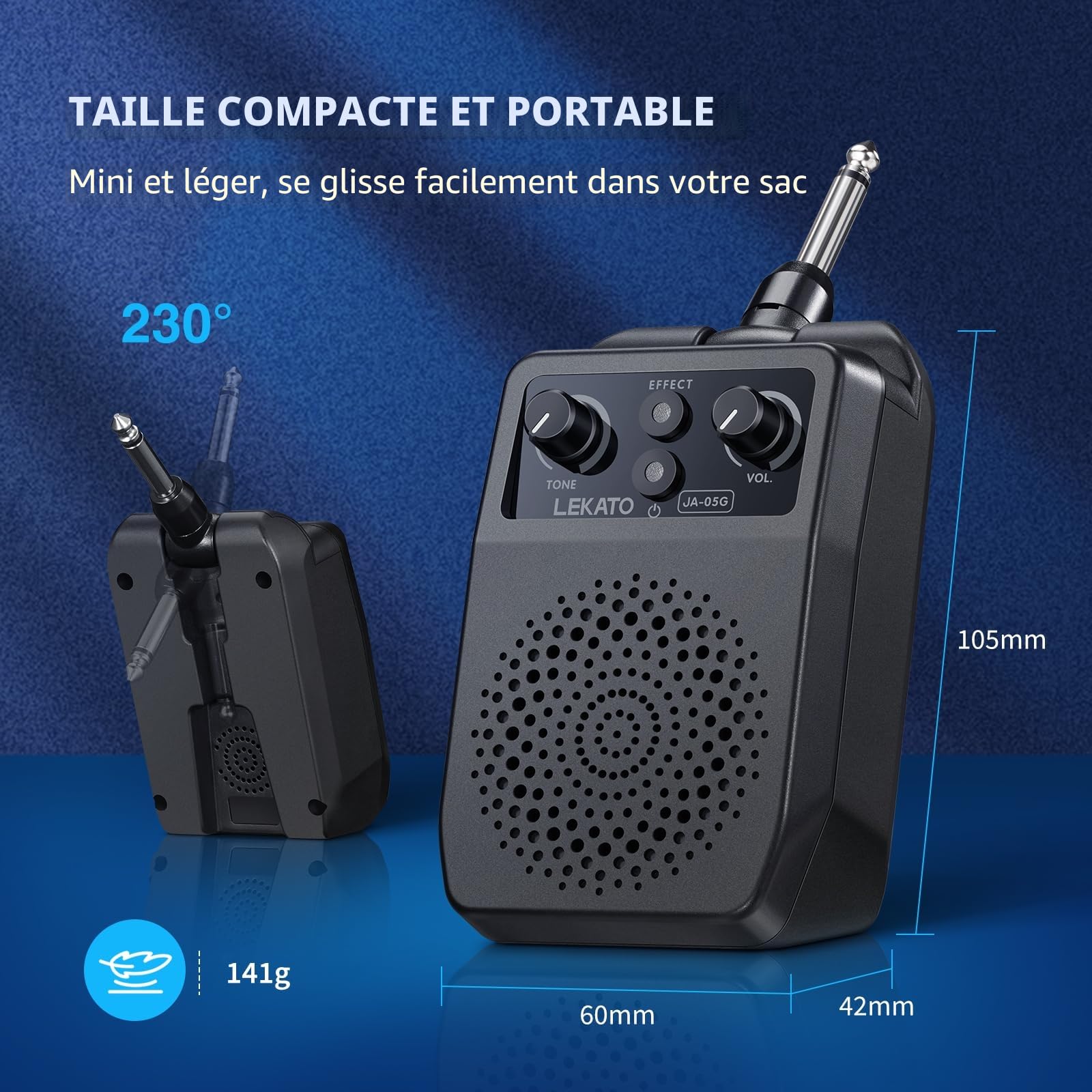 LEKATO Mini Amplificateur de Guitare Portable Électrique Bluetooth - Combo Rechargeable avec Multi-Effets Intégrés, Réverbération, Distorsion, Overdrive, Clean