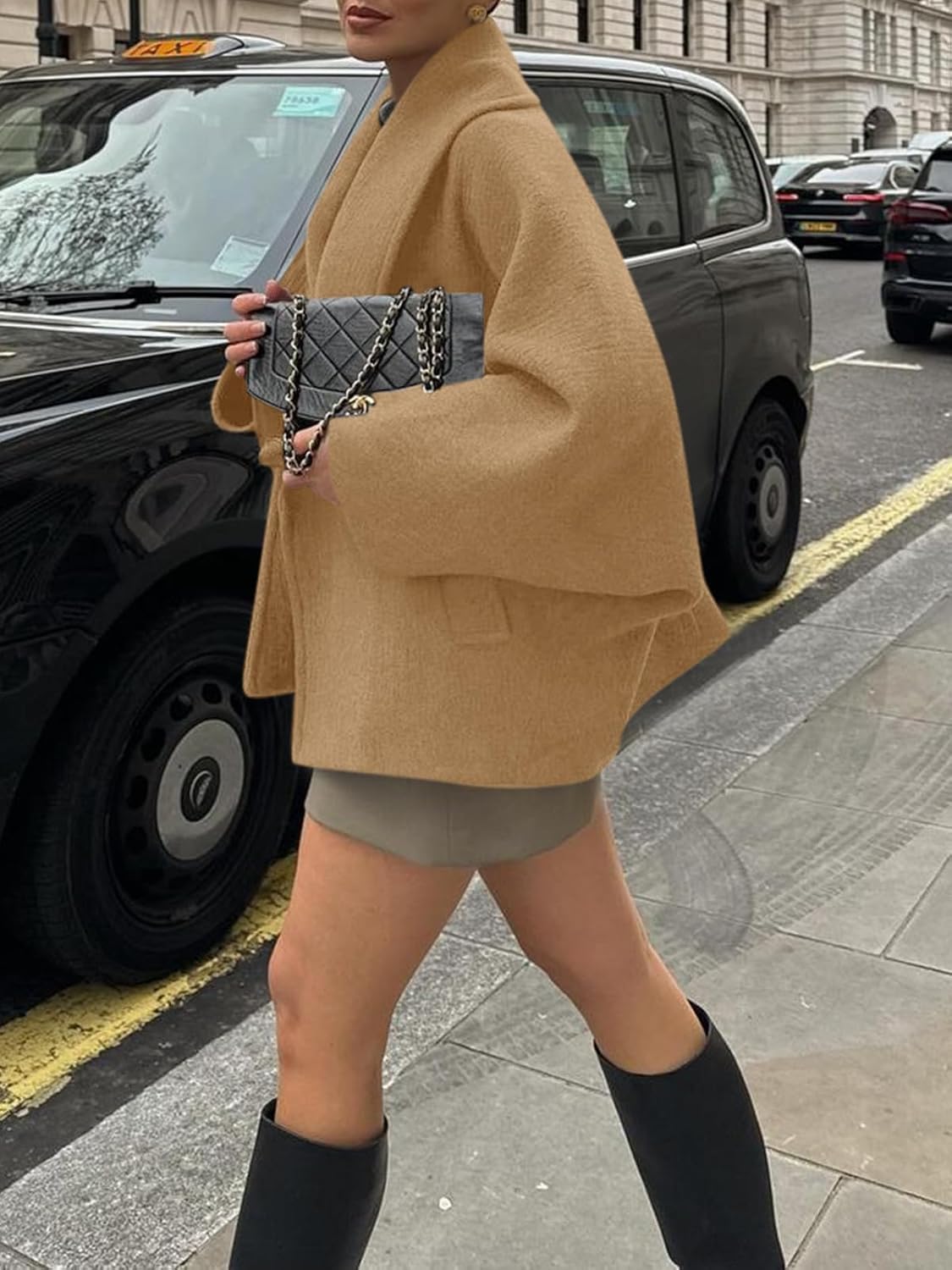 Yousify Womens Cropped Pea Coats Oversized Wool Blend Short Jackets Lapel Double Breasted Fall Winter Outerwear Outfits - Image 6