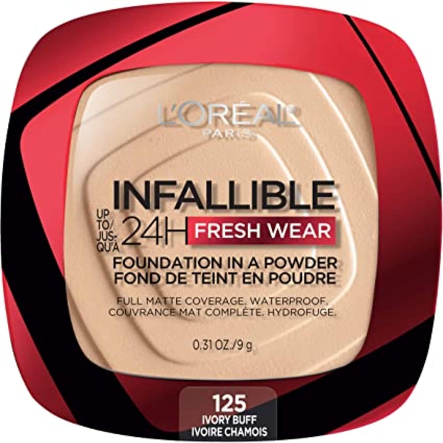 LโOrรฉal Paris Infallible 24H Fresh Wearfoundation In A Powder, Waterproof Matte Finish, ivory buff 125, 9 g (Pack of 1)