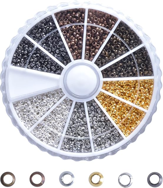 3000 PCS Crimp Beads for Jewellery Making, 2mm Round Spacer Beads, 6 Colors Metal Beads Stopper Beads, Mixed Loose Beads with 1.2mm Hole for Bracelet Necklace DIY Crafts Making